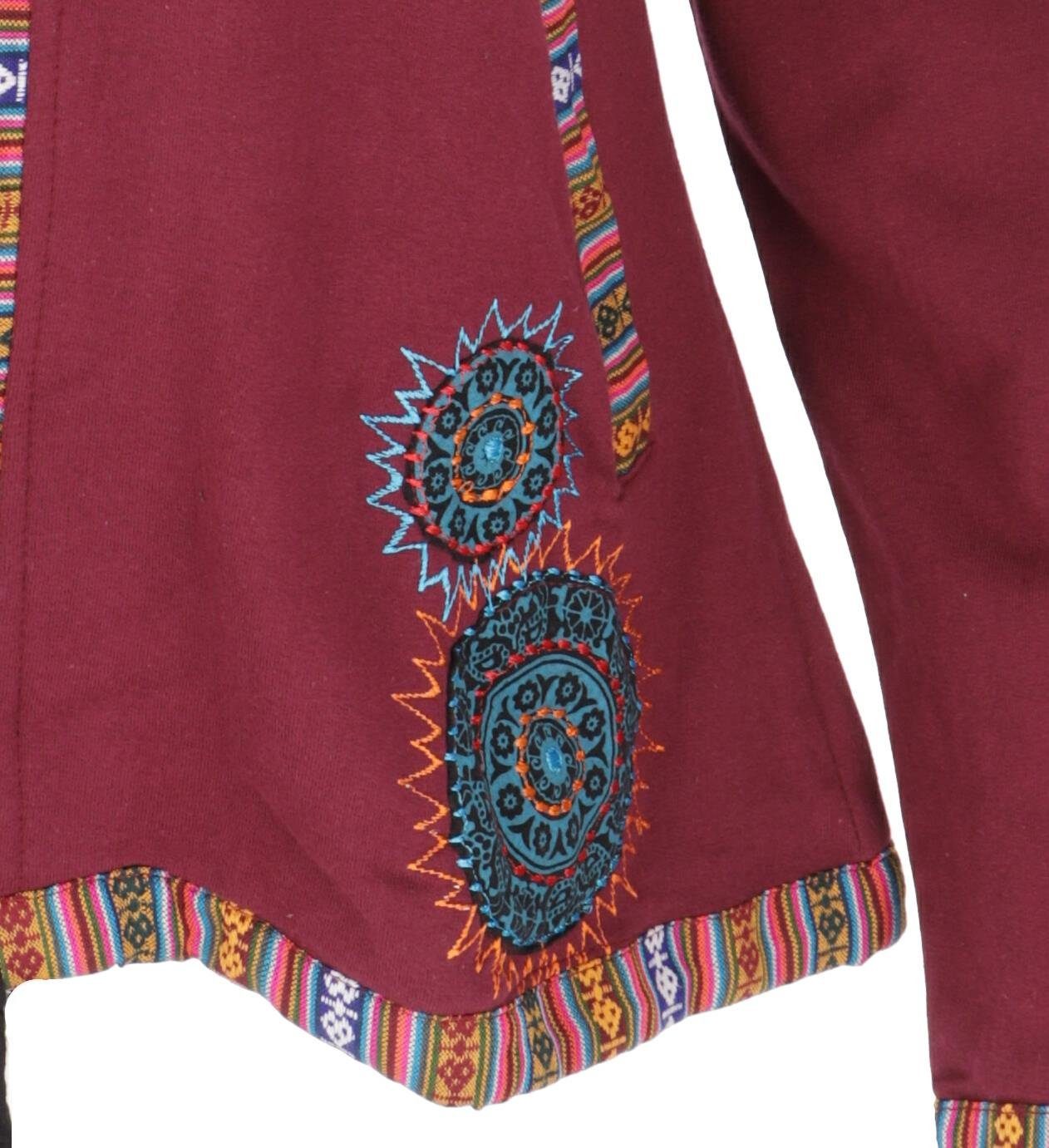 -.. Boho Ethno Guru-Shop Bekleidung bordeauxrot Langjacke Nepal bestickte Jacke Jacke, alternative