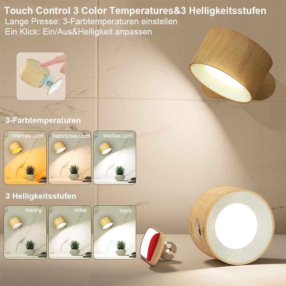 MOUTEN LED Beige wiederaufladbare Farbtemperatur-Helligkeitsstufen, Leselampe LED-Wandleuchte 3