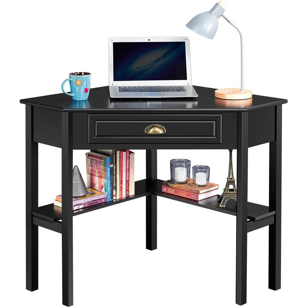 Ecktisch schwarz Schreibtisch, Platzsparender Computertisch Yaheetech Schublade mit