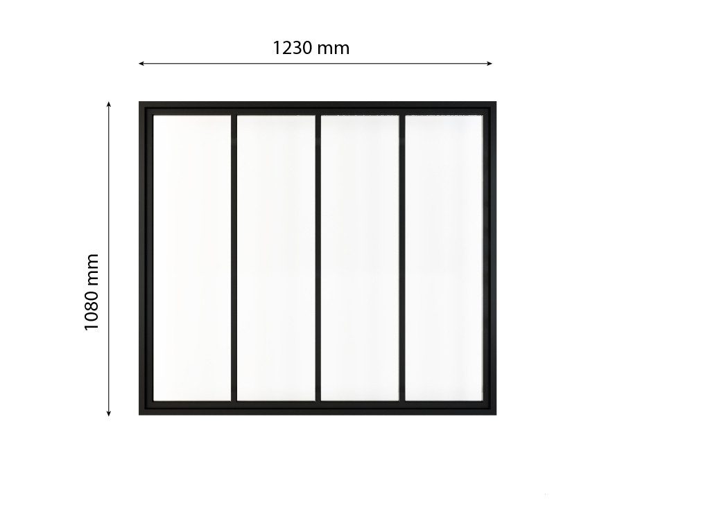 inova wohnen Fenster Innenfenster, 123 x 108 cm Sicherheitsglas klar schwarzer Stahlrahmen vormontiert