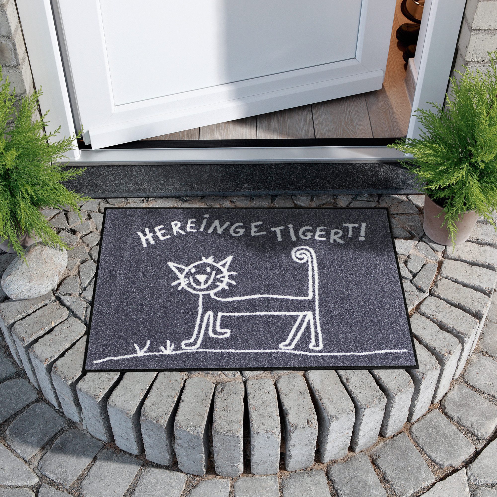 Salonloewe Fußmatte Fußmatte "Hereingetigert", eckig, Höhe: 7 mm, Motiv: Ka günstig online kaufen