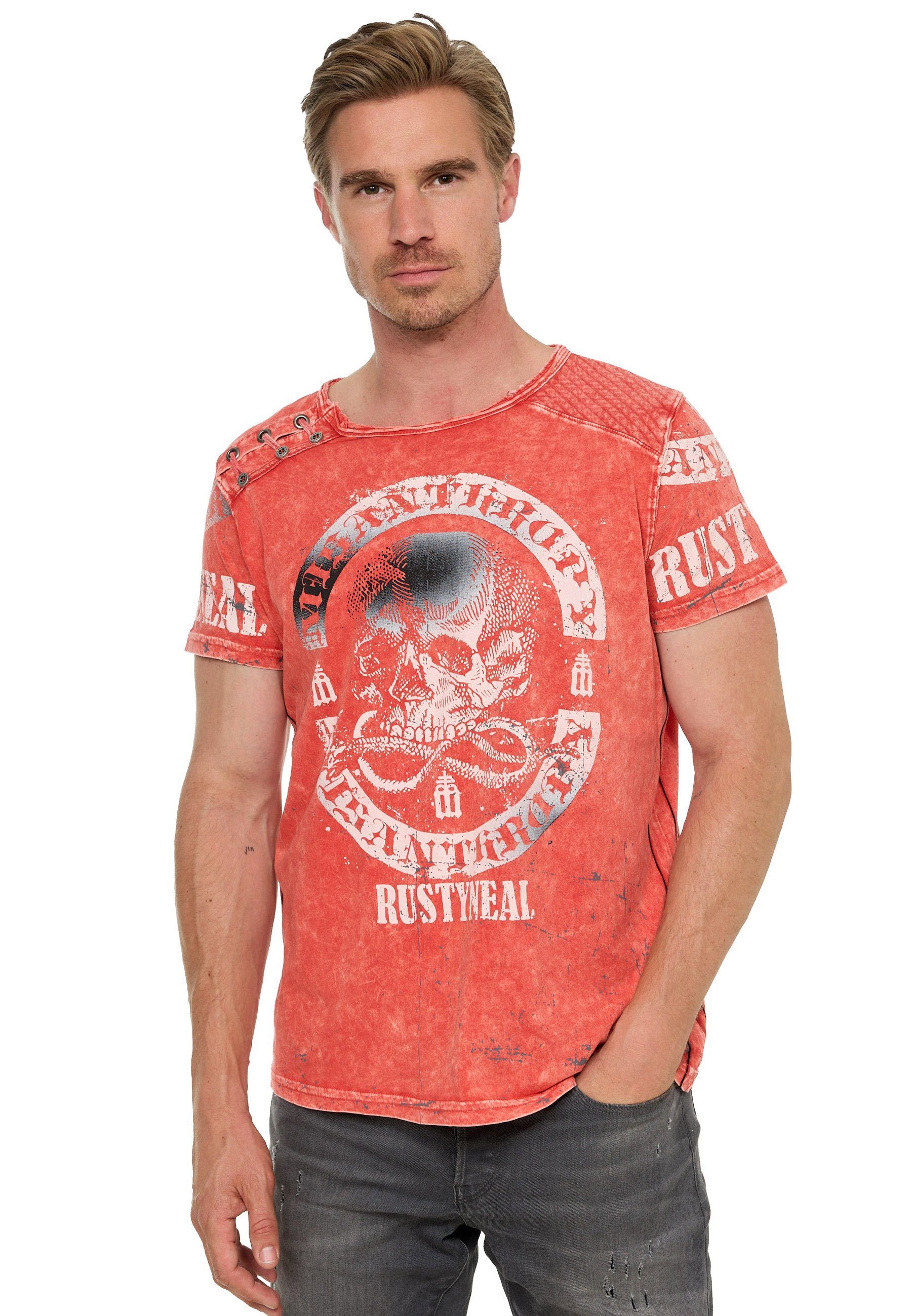 Neal Aus hochwertiger mit gefertigt T-Shirt Rusty reiner Markenprint, Baumwolle