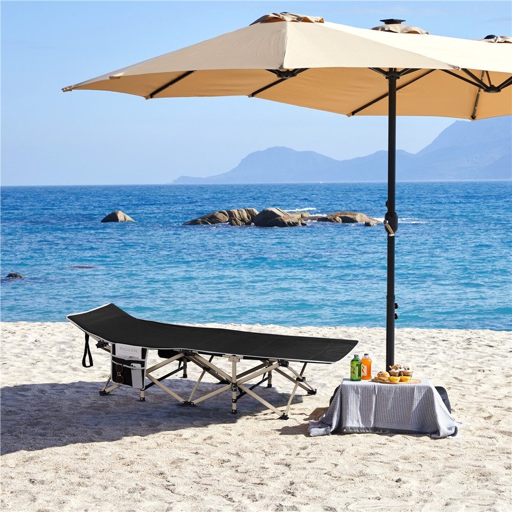 Yaheetech Feldbett Campingbett mit Tragetasche & 2 Seitentasche Gartenliege Klappbett bis 150 kg belastbar, 186 × 66 × 52 cm
