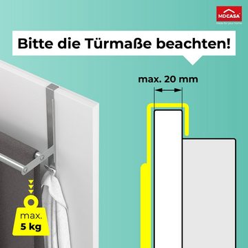 MDCASA Handtuchhalter Tür Edelstahl - bis 2 cm Türfalz - verstellbar von 43 bis 80 cm, Ausziehbar von 43 - 80 cm
