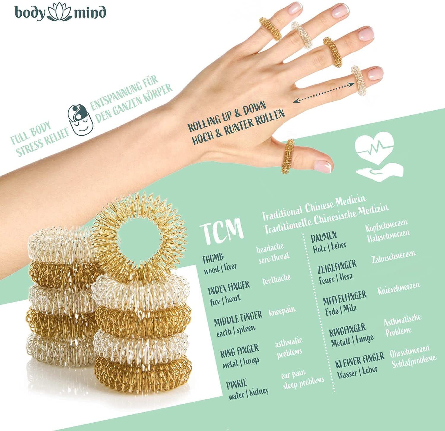 Body & Mind Shiatsu-Akupressurgerät Entspannungsmassageringe – Fingerakupressurringe für mehr Wohlbefinden, Yin Yang Ring Set 10-tlg., Wellnessmassage, Entspann – Bild 2 von 5