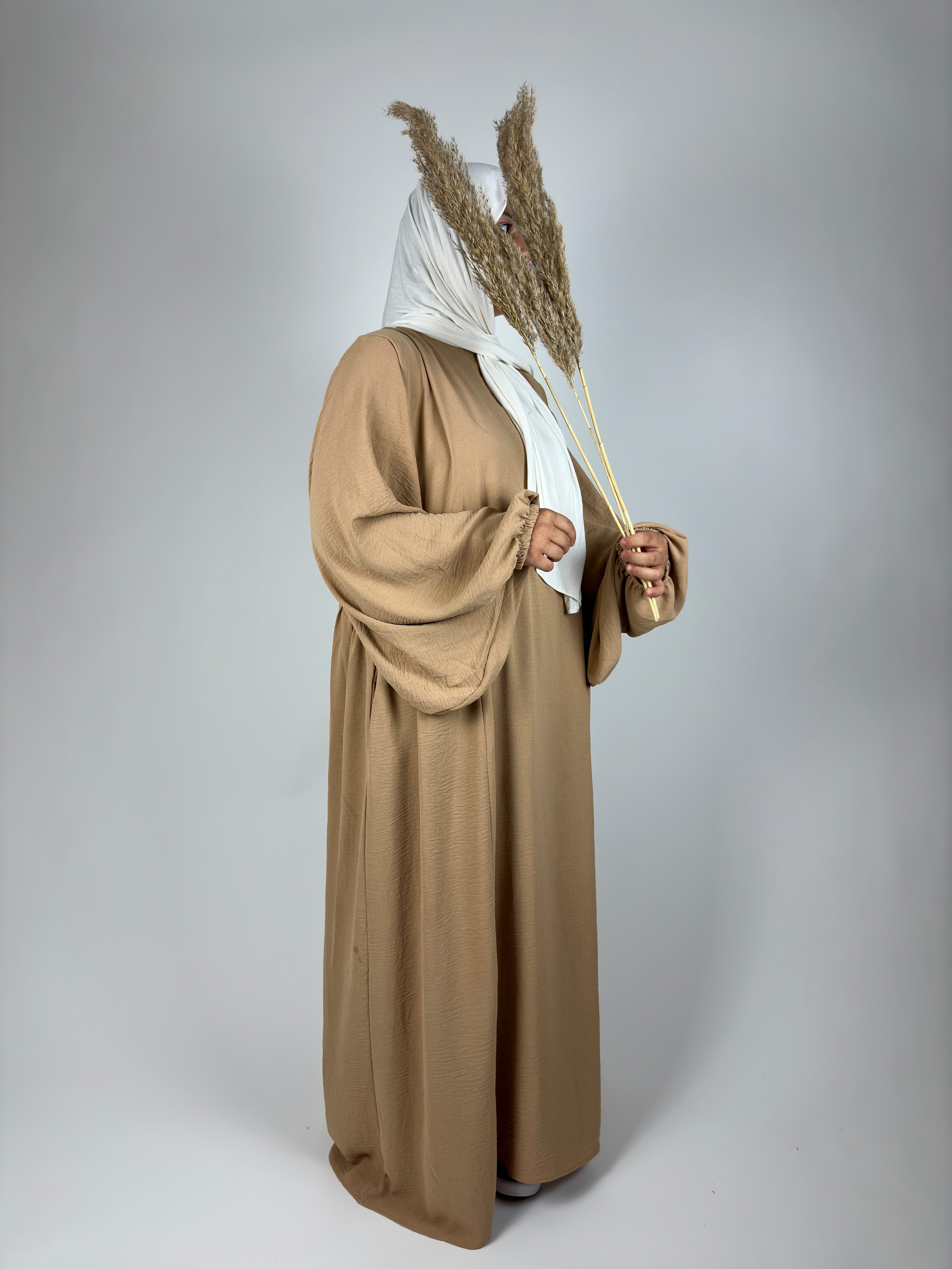 Ballonkleid Kleidung Abaya Nour Islam Islamische Gebetskleidung caramel Aymasal Maxikleid Kaftan