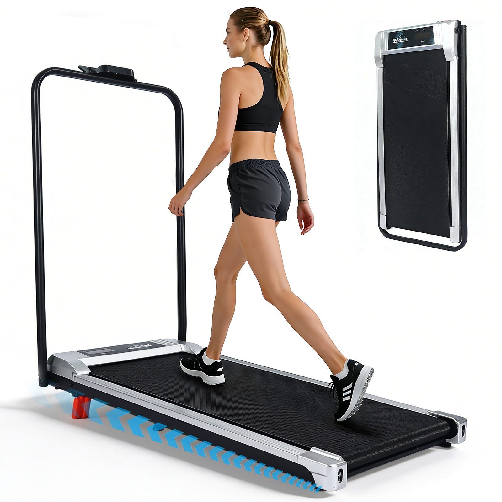 Nettlife Laufband klappbar Zuhause Leise Treadmill LED Anzeige Fembedienung Walking Pad (Mit Armlehnen), Geschwindigkeiten von 1–6 km/h