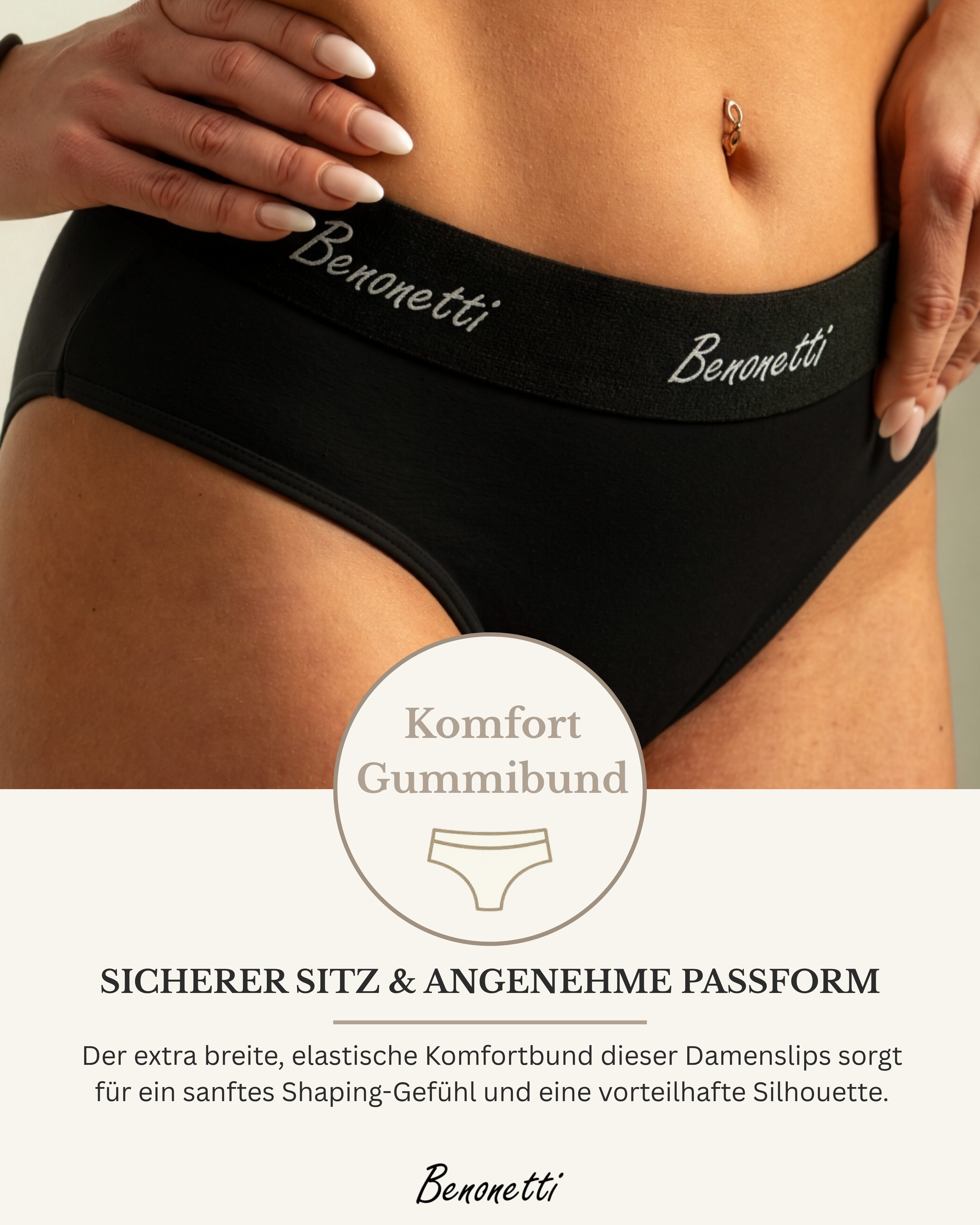 Benonetti Slip Damen 3er Pack aus Baumwolle und bequemer Passform (3er Set, 3er-Pack) Elastisch und bequemer Bund mit Logo, Elastikbund – Bild 4 von 5