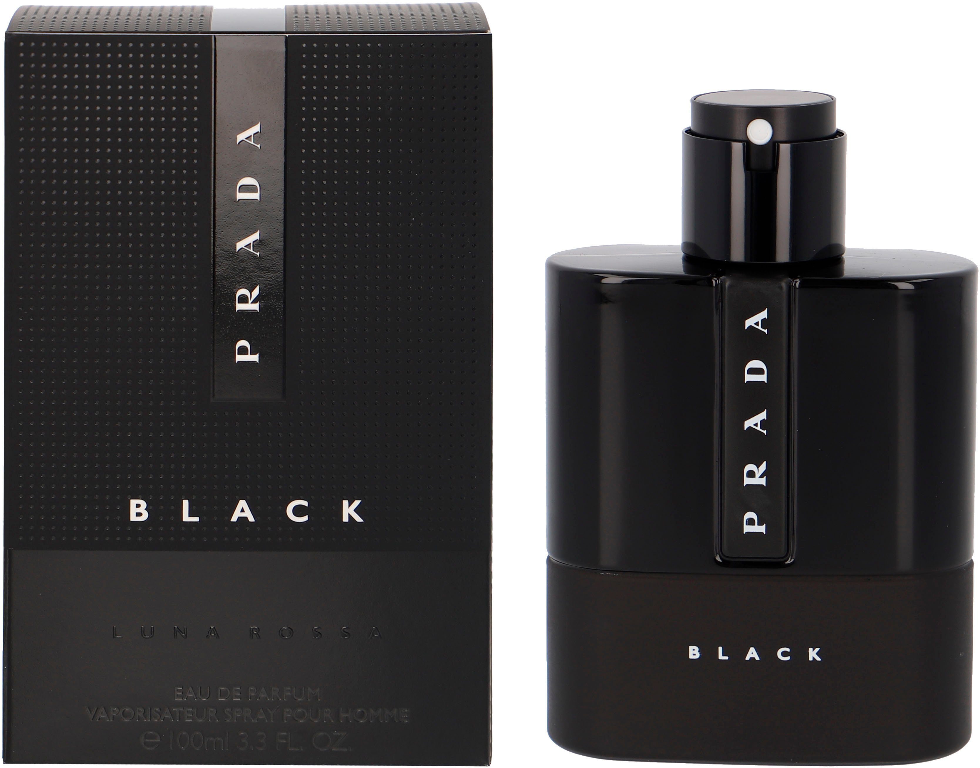PRADA Eau de Parfum Luna Rossa Black, Holzig-orientalischer Duft mit Bergamotte, Engelwurz und Moschus.