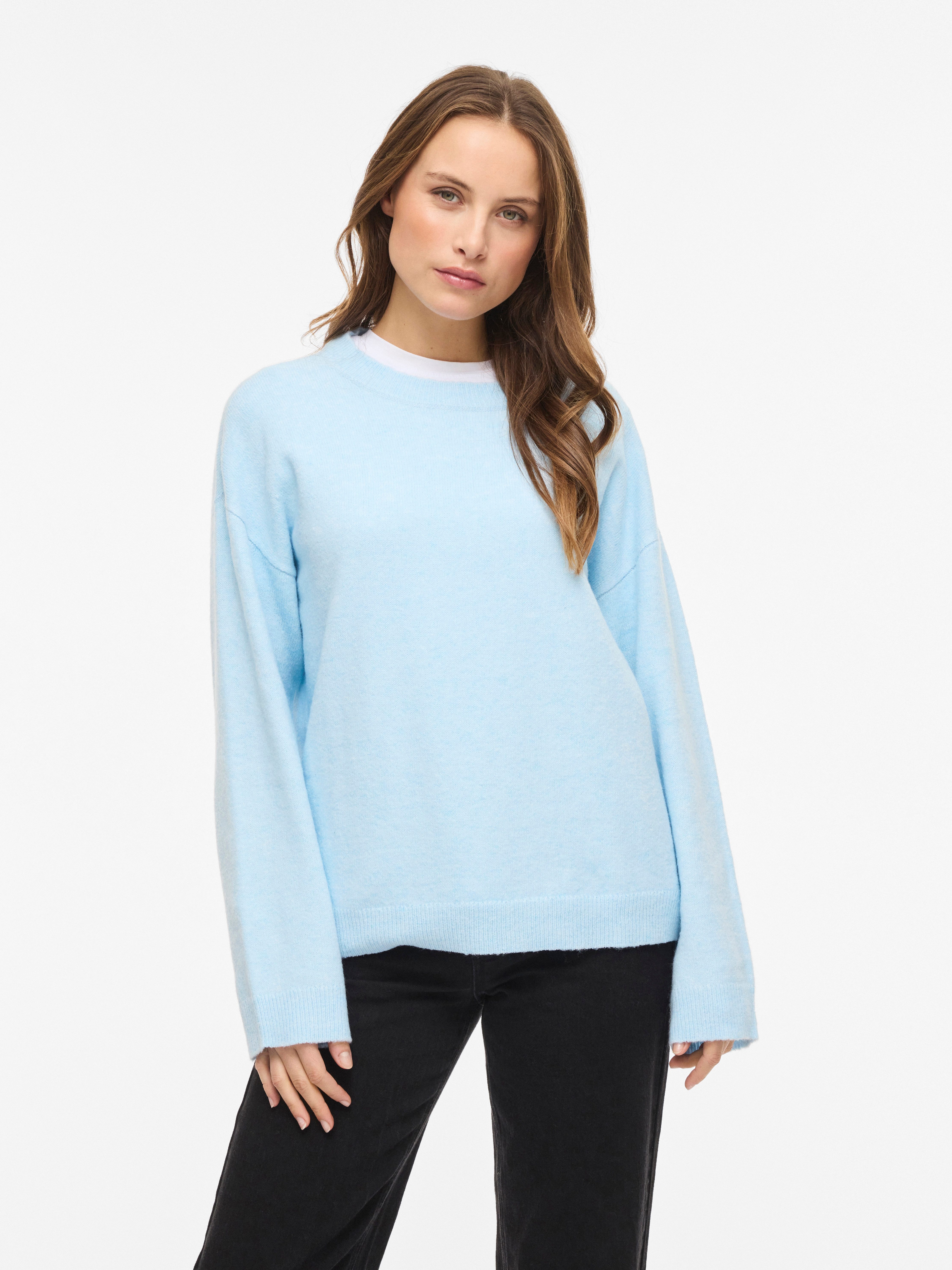 Vila Strickpullover VILIGA L/S O-NECK KNIT TOP - NOOS Materialmix, relaxed fit