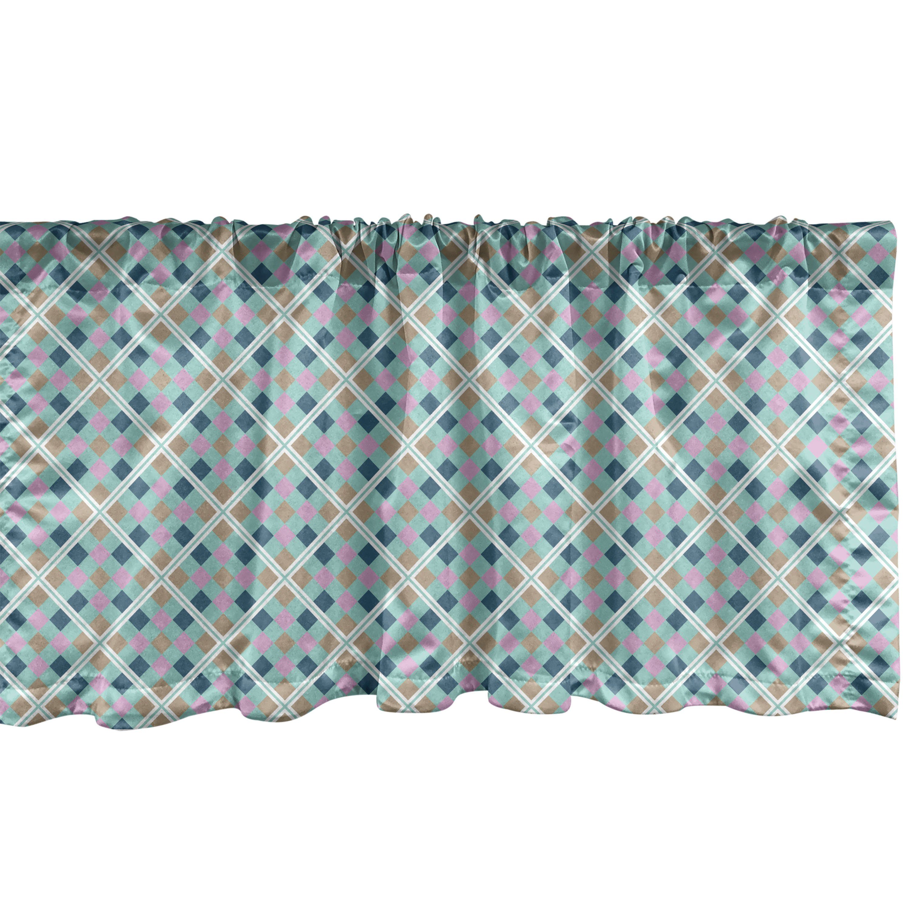 Scheibengardine Vorhang Volant für Küche Schlafzimmer Dekor mit Stangentasche, Abakuhaus, Microfaser, Abstrakt Diagonal Squares Geometric