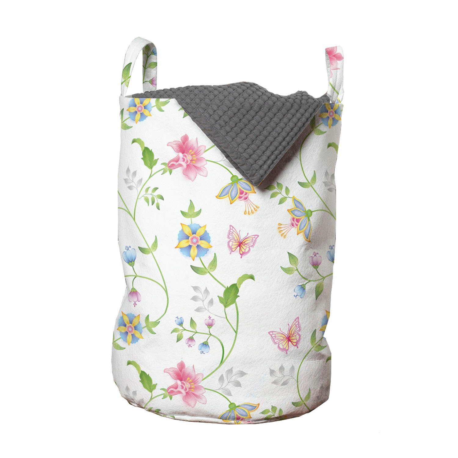 Abakuhaus Wäschesäckchen Wäschekorb mit Griffen Kordelzugverschluss für Waschsalons, Blume Blüten und Schmetterlinge