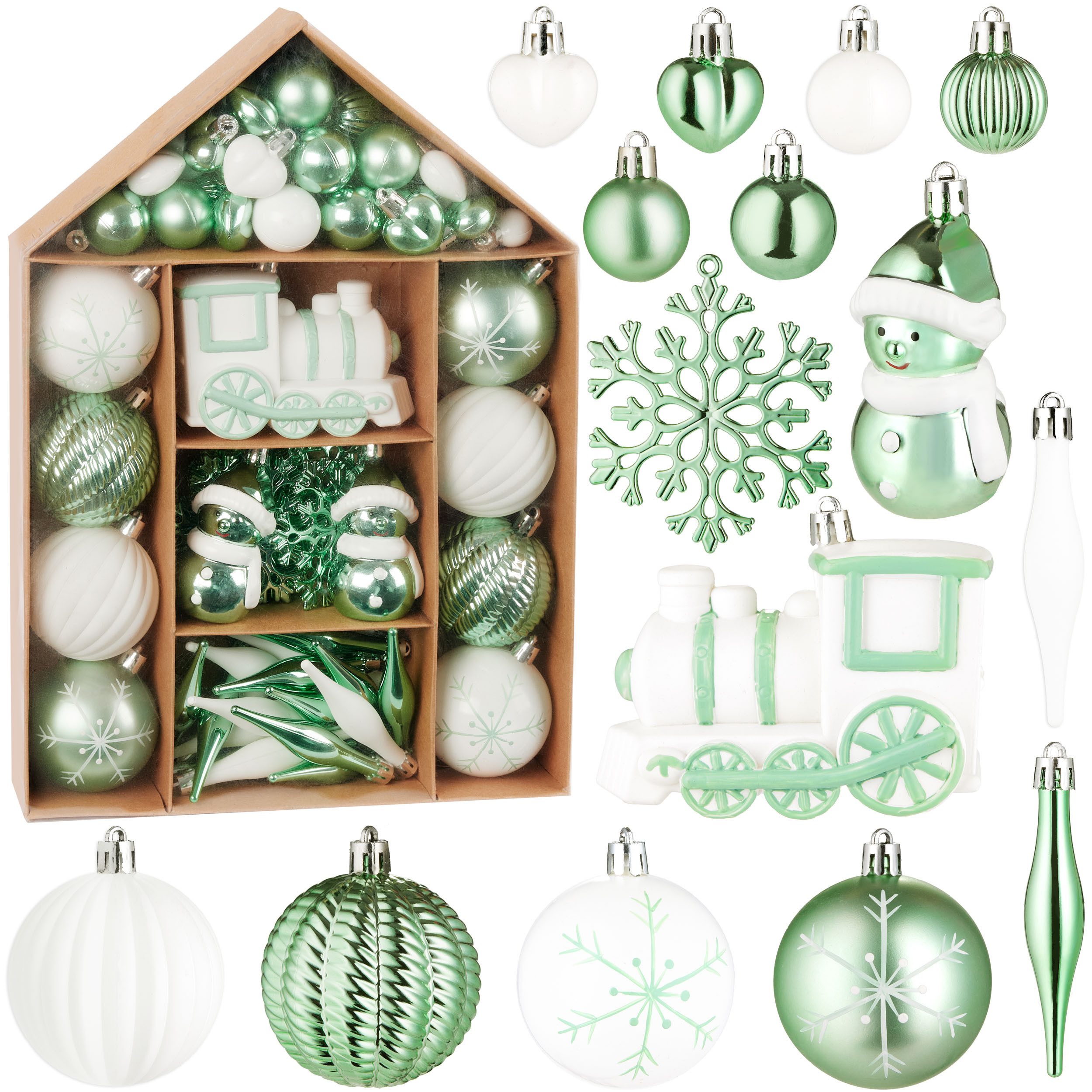 BRUBAKER Weihnachtsbaumkugel Christbaumschmuck - Weihnachtskugel Set mit Lokomotive (70 St), Baumkugel Baumschmuck - Anhänger für Weihnachtsbaum