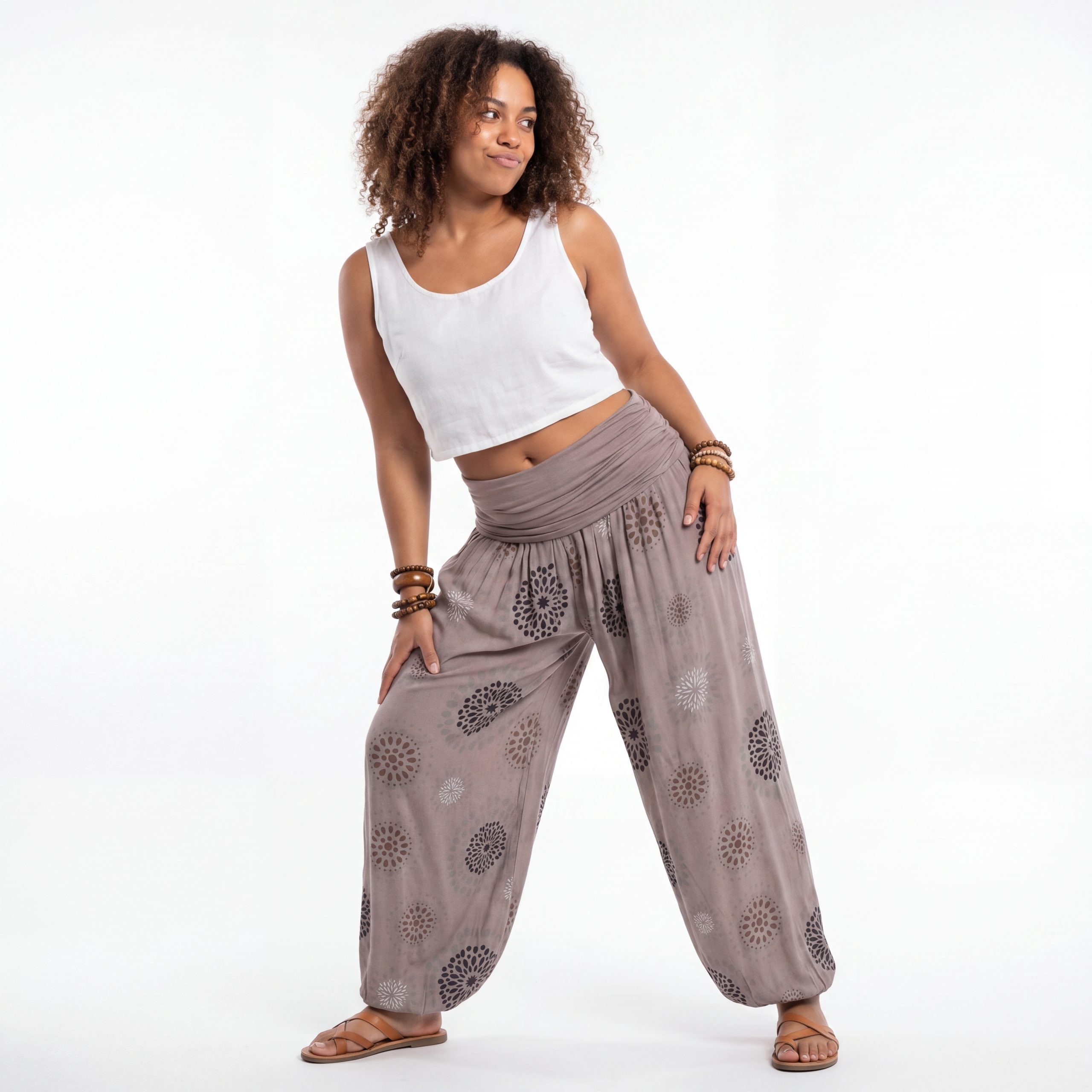 OriginalYou Haremshose Pluderhose für Damen leichte Haremshose sommerliche Yogahose Middle Waist, mit elastischem Bund, weites Bein