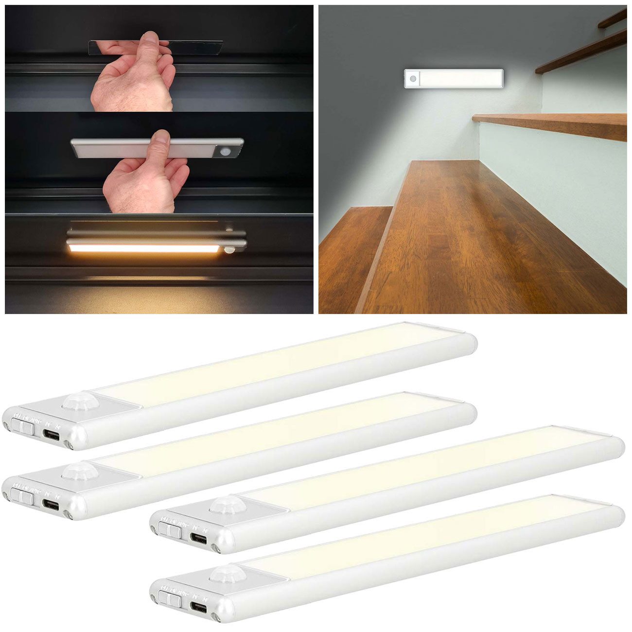 Nedis LED Lichtleiste Akku LED-Lichtleiste 20,5cm, Bewegungsmelder, USB-C, Magnet, Silber, LED fest integriert, Wiederaufladbare LED-Unterbauleuchte mit Bewegungsmelder & Magnet