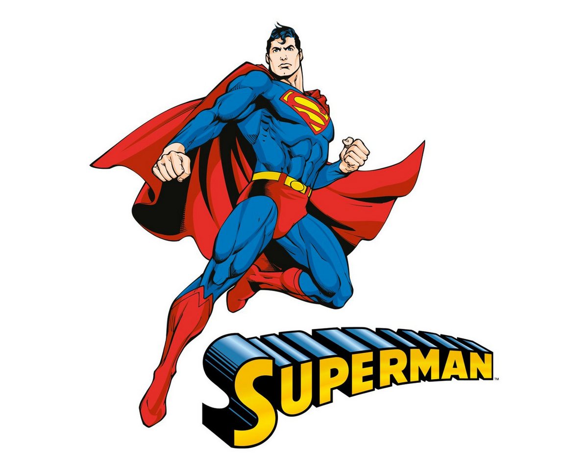 Thumbnail - Spreadshirt Aufkleber DC Comics Superman Pose + Schriftzug Sticker, max. 10 x 10 cm