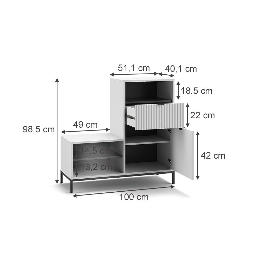 Vicco Schuhbank Eliza, Weiß, 100 x 98.5 cm mit Tür und Schublade (1-St)