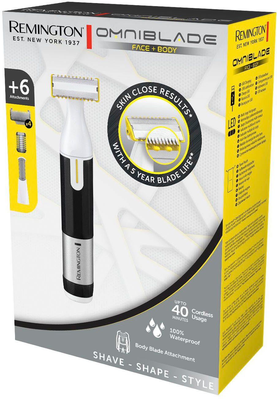 Remington Elektrorasierer Omniblade Face + Body Hybridgroomer HG3000, Aufsätze: 7, Klinge bleibt 5 Jahre scharf**, 100 % wasserdicht, Aufbewahrungstasche