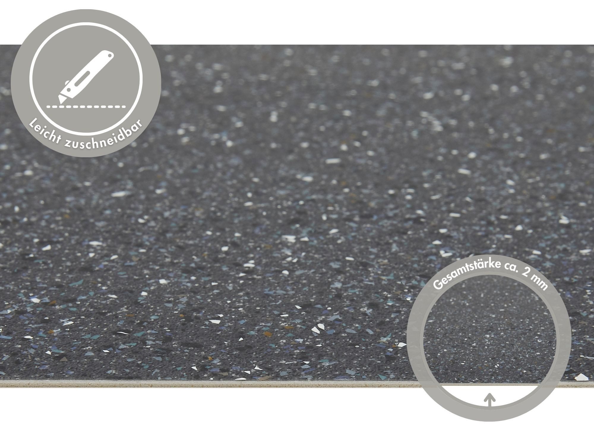 misento Vinylboden Heavy in Terrazzooptik, für Wohn-, Gewerbe- und Industriebereiche, PVC Bodenbelag Meterware 200/400 cm breit, Stärke 2,00 mm