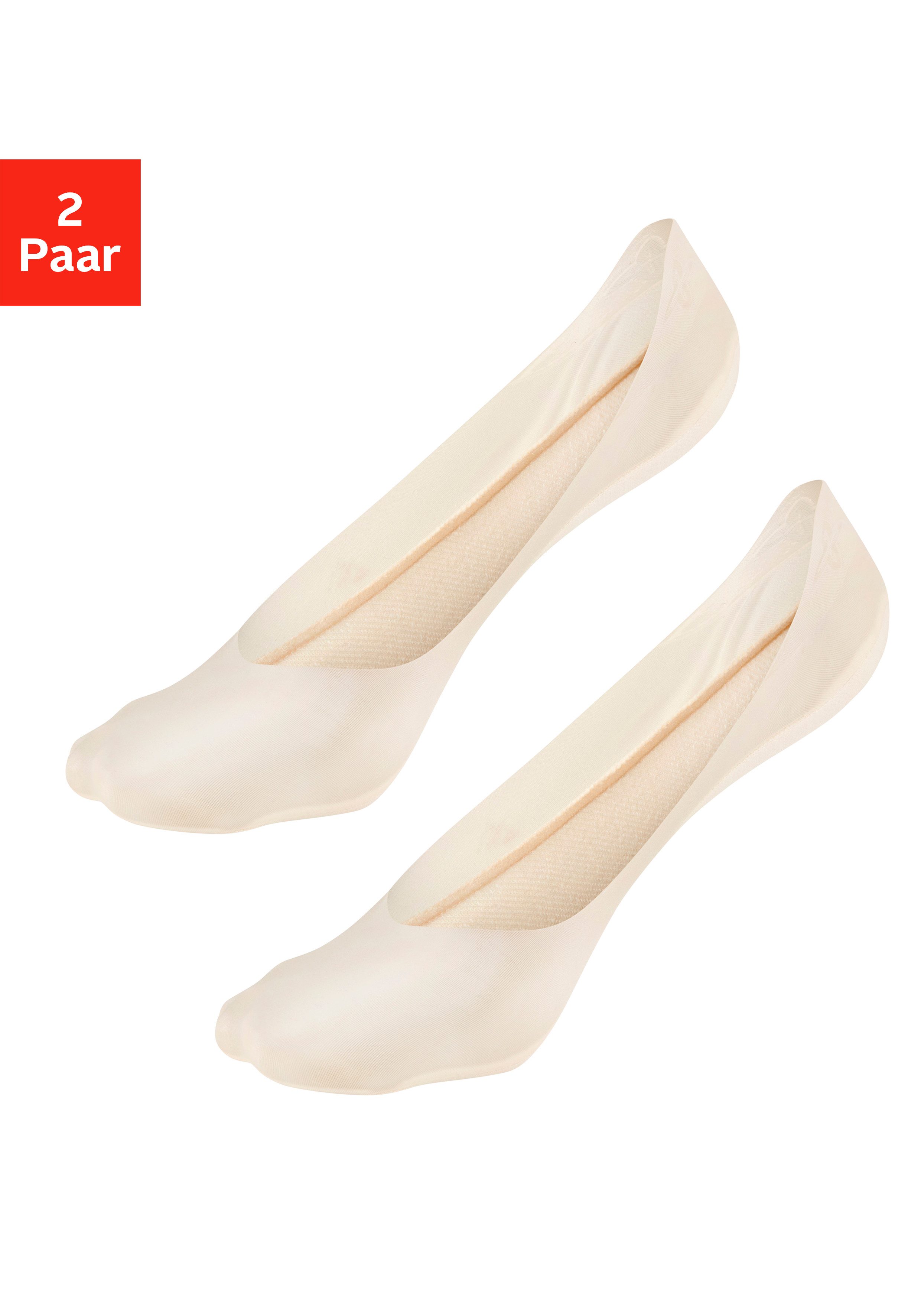 Vivance by Lascana Feinfüßlinge unsichtbare Ballerina Füßlinge, Damen invisible Socks, (Packung, 2-Paar, Gr. 35-38 bis Gr. 39-42) mit Silikonpad für Summer Loafer, Ballerinas