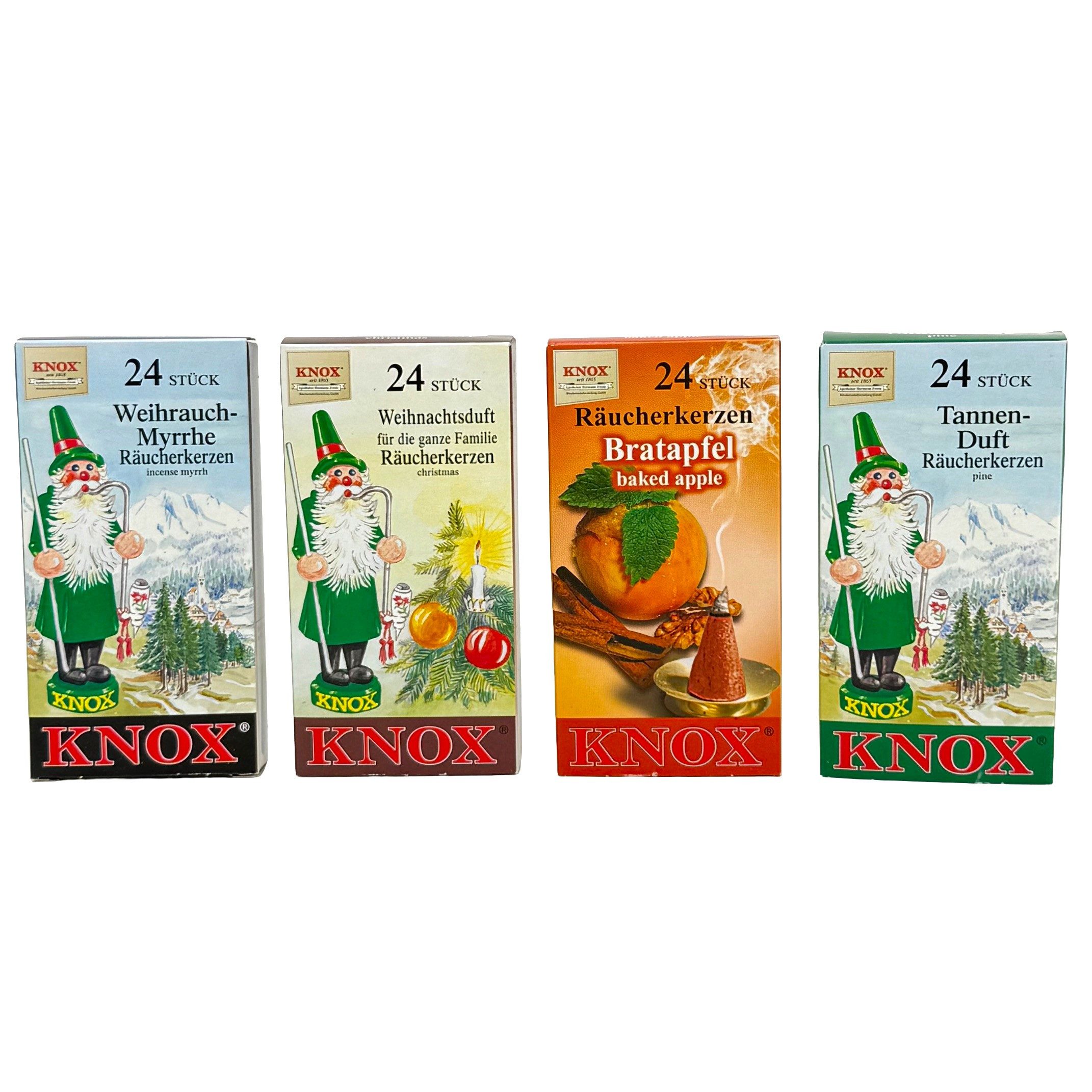 KNOX Ароматические конусы - 96 Räucherkerzen Tannenduft, Bratapfel, Weihnachtsduft & Weihrauch (24 Stück je Duftrichtung), für die Winter- und Weihnachtszeit
