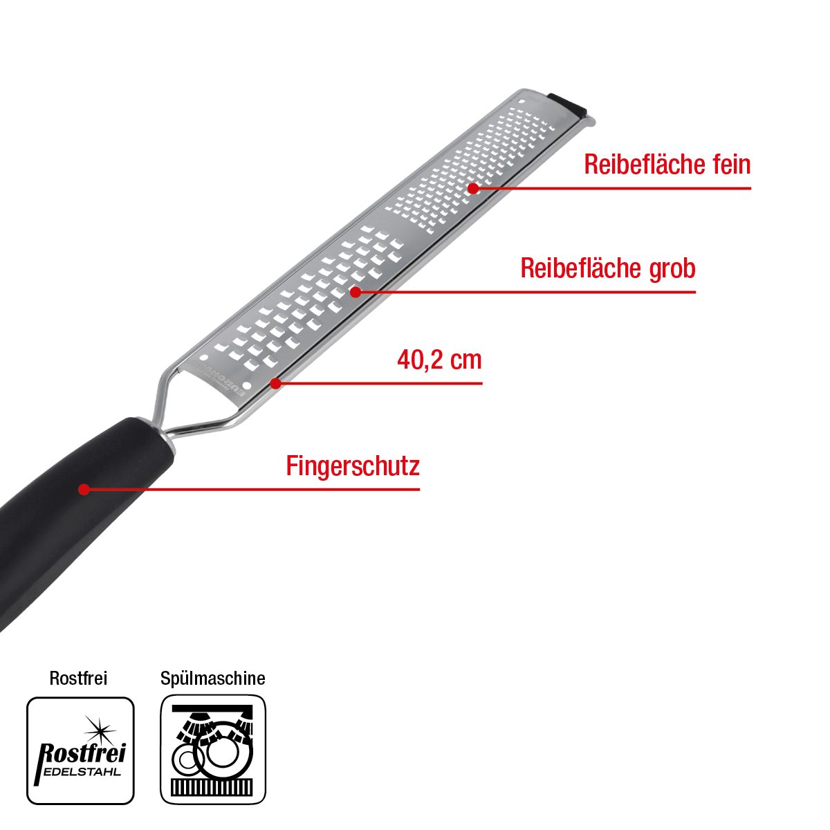 EUROHOME Küchenreibe Universalhobel Küche aus Edelstahl mit zwei Reibeflächen, Edelstahl, (1-St., Reibe 40,2 cm), Reibe für Parmesan - Muskatnussreibe