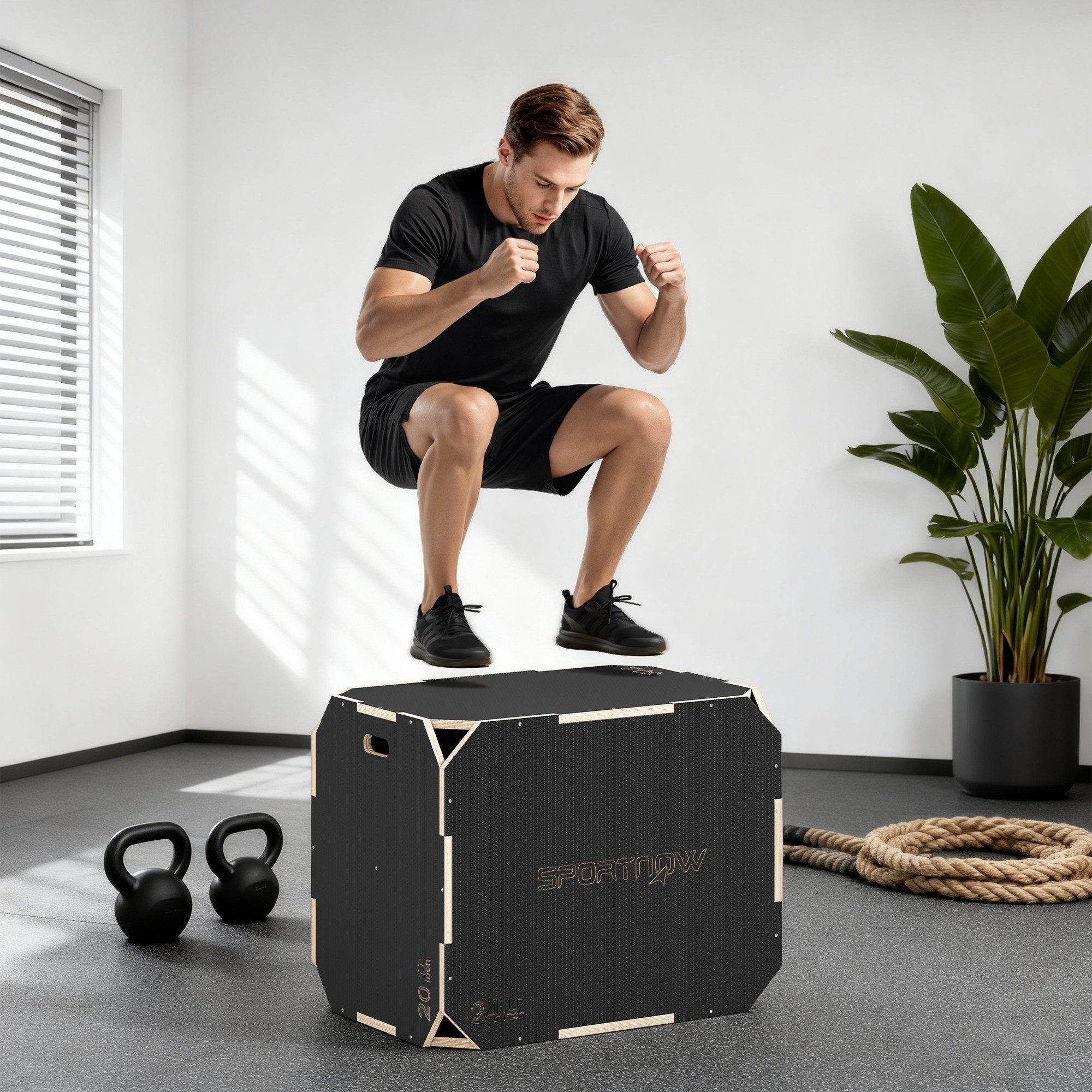 SPORTNOW Plyo-Box mit 3 Sprunghöhen, Griffen (Plyometrische Sprungbox, 1-St., Kantenfreie Step-Up Jumping Box), für Plyometrisches Training Workout