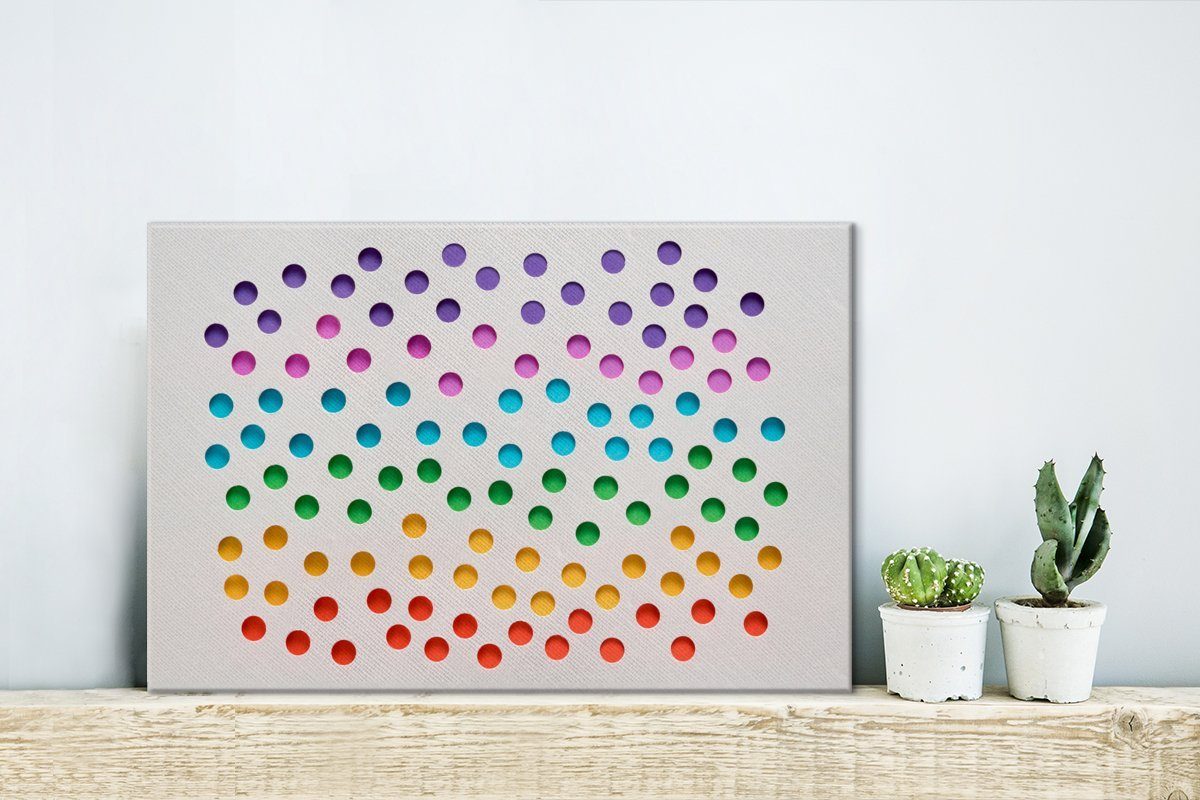 OneMillionCanvasses® Leinwandbild Wandbild Löcher Aufhängefertig, (1 weißem Papier, cm in Leinwandbilder, Regenbogenfarbene Wanddeko, 30x20 St)
