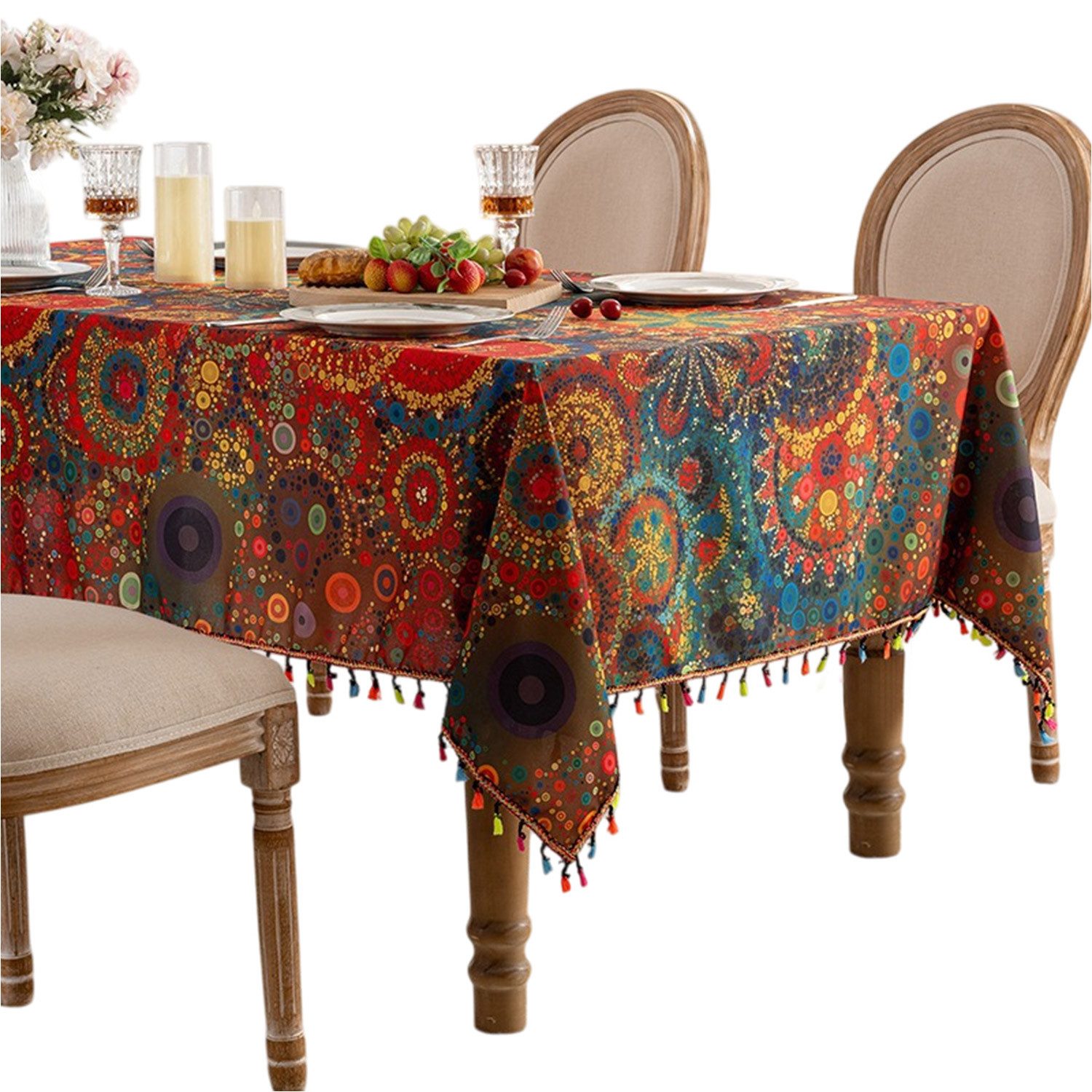 Refttenw Tischdecke Boho Rechteckige Quaste Tischtuch Wasserdichtes Tischde günstig online kaufen