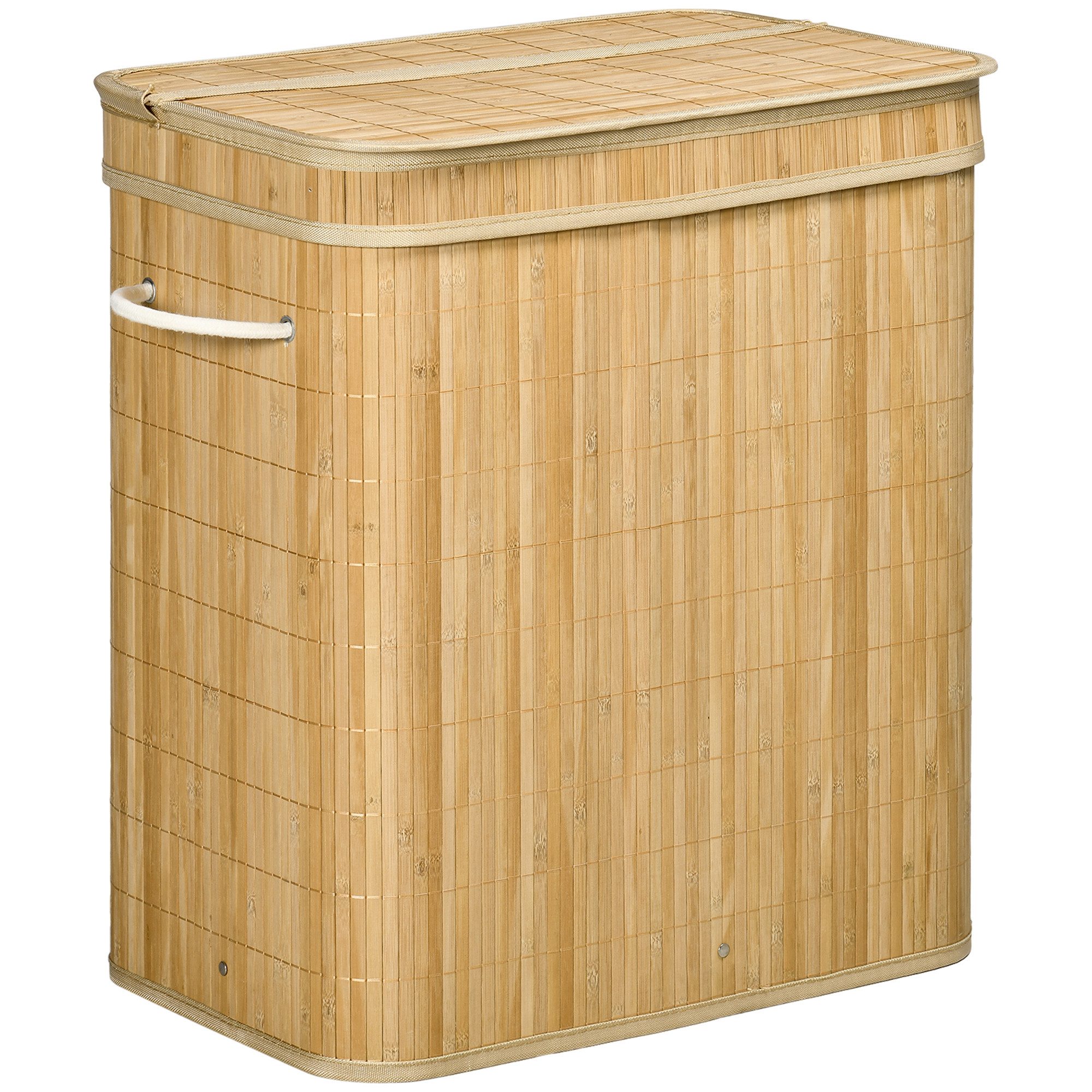 HOMCOM Wäschekorb Wäschesammler mit Griffen, 2 herausnehmbarer Wäschesack, faltbar (Wäschebox, 1 St., Wäschetonne), für Waschküche Schlafzimmer Badezimmer Natur – Bild 2 von 5
