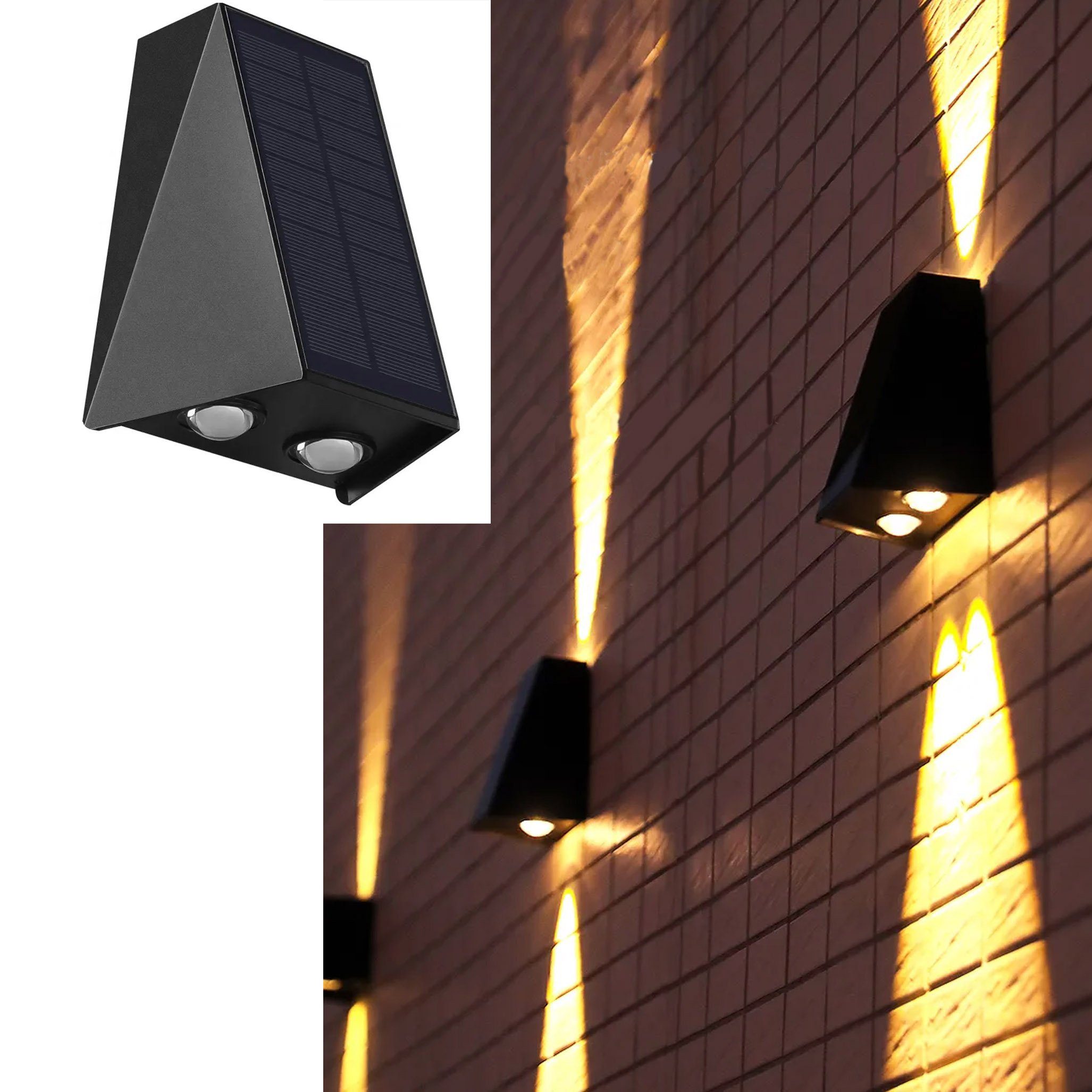 Arnusa LED Außen-Wandleuchte Solar Wandleuchte Wandstrahler Wandlampe LED UP-Down kabellos, Tageslichtsensor, LED fest integriert, Warmweiß
