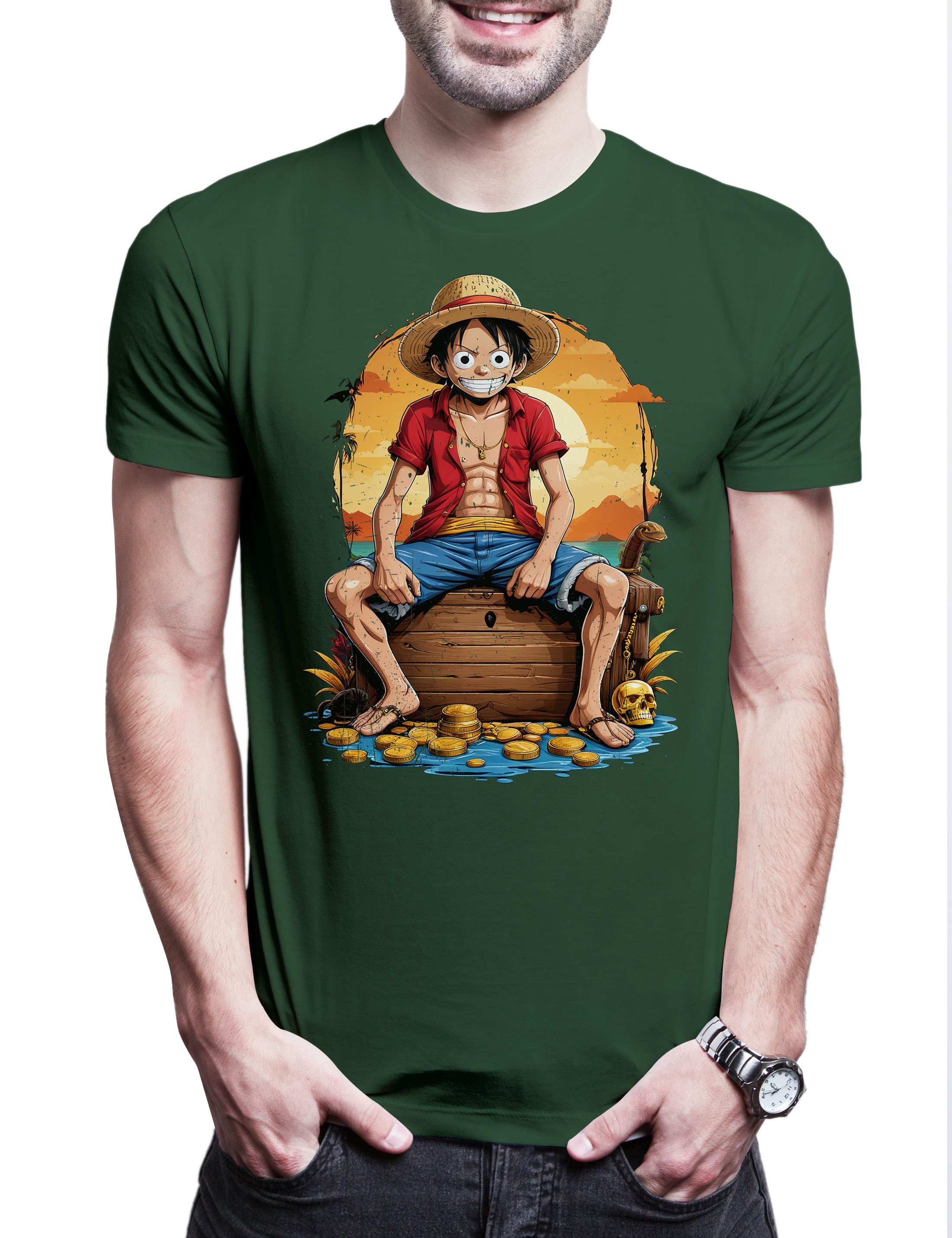 Print-Shirt Monkey Smile Ruffy Herren T-Shirt One Pirate Adventure Anime Piece D