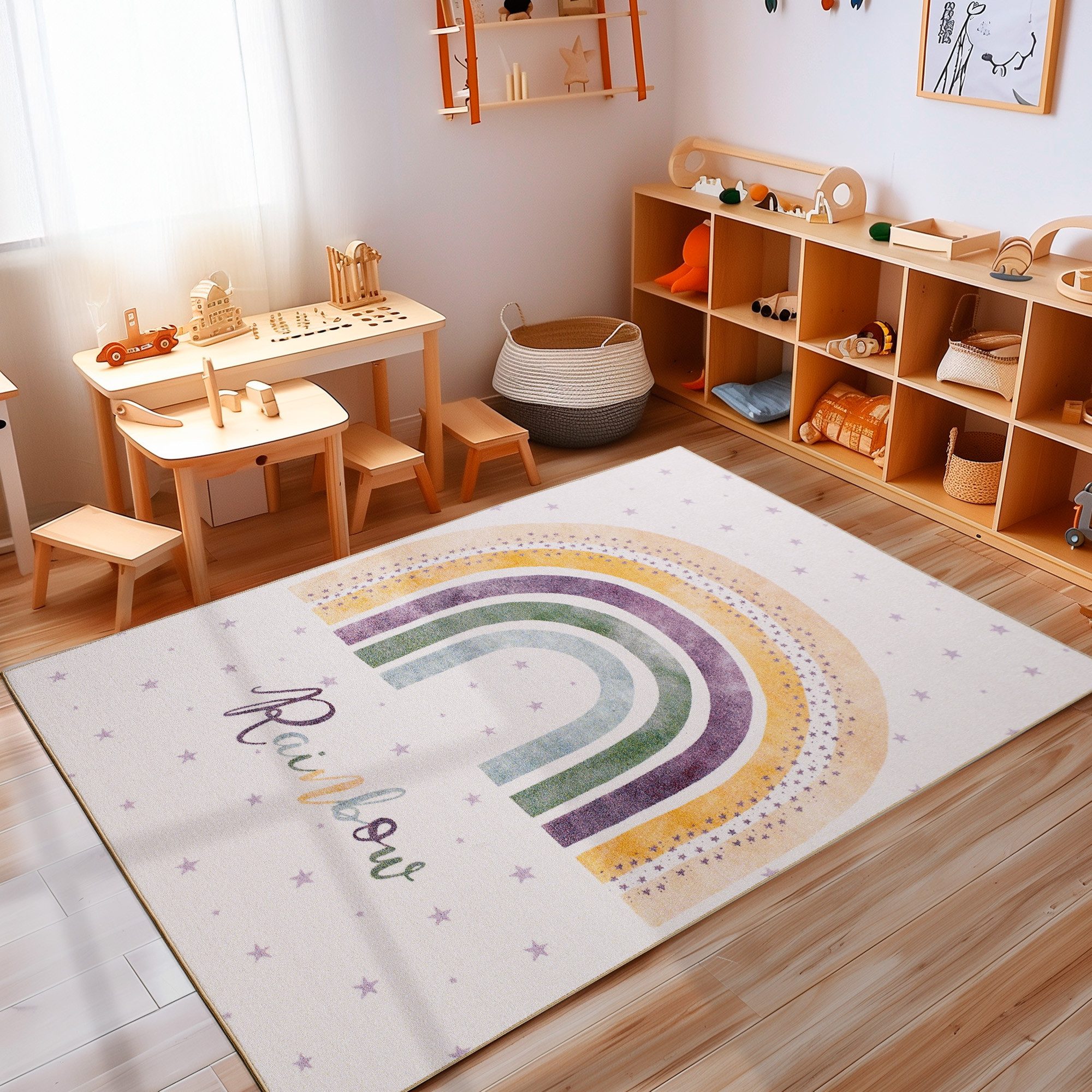 Kinderteppich Regenbogen, Carpettex, Rechteck, Höhe: 7 mm, Jungen-Mädchen Babyzimmer Teppich Kinderzimmer