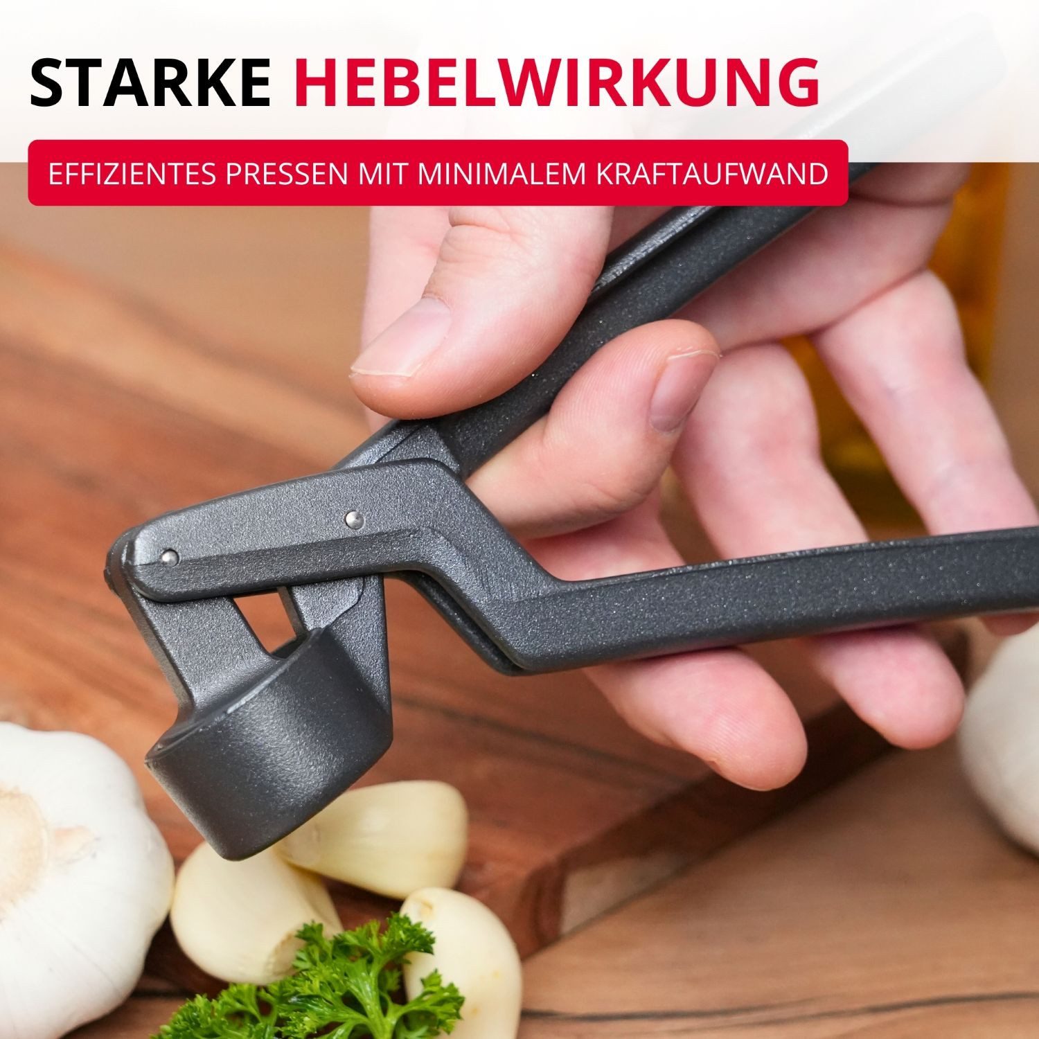 WESTMARK Knoblauchpresse Novapress Black Edition – Ergonomische Premium Mehrzweckpresse, Aluminium, griffige Haptik, spülmaschinengeeignet – Bild 4 von 5