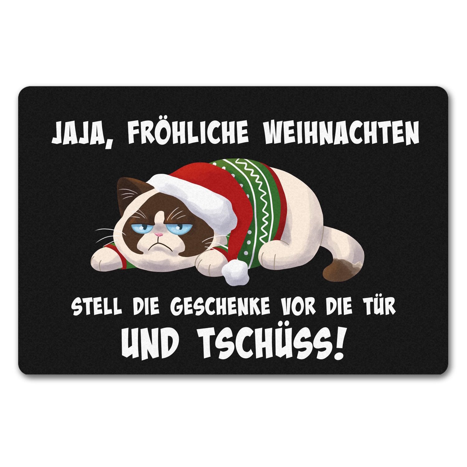 speecheese Fußmatte Jaja fröhliche Weihnachten mit grummeliger Katze Fußmat günstig online kaufen