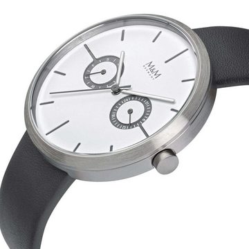 M&M Quarzuhr Armbanduhr Lederarmband Two Eye, (1-tlg), Analoguhr rund mit Lederarmband, Designer Uhr, deutsche Manufaktur, inkl. edles Etui