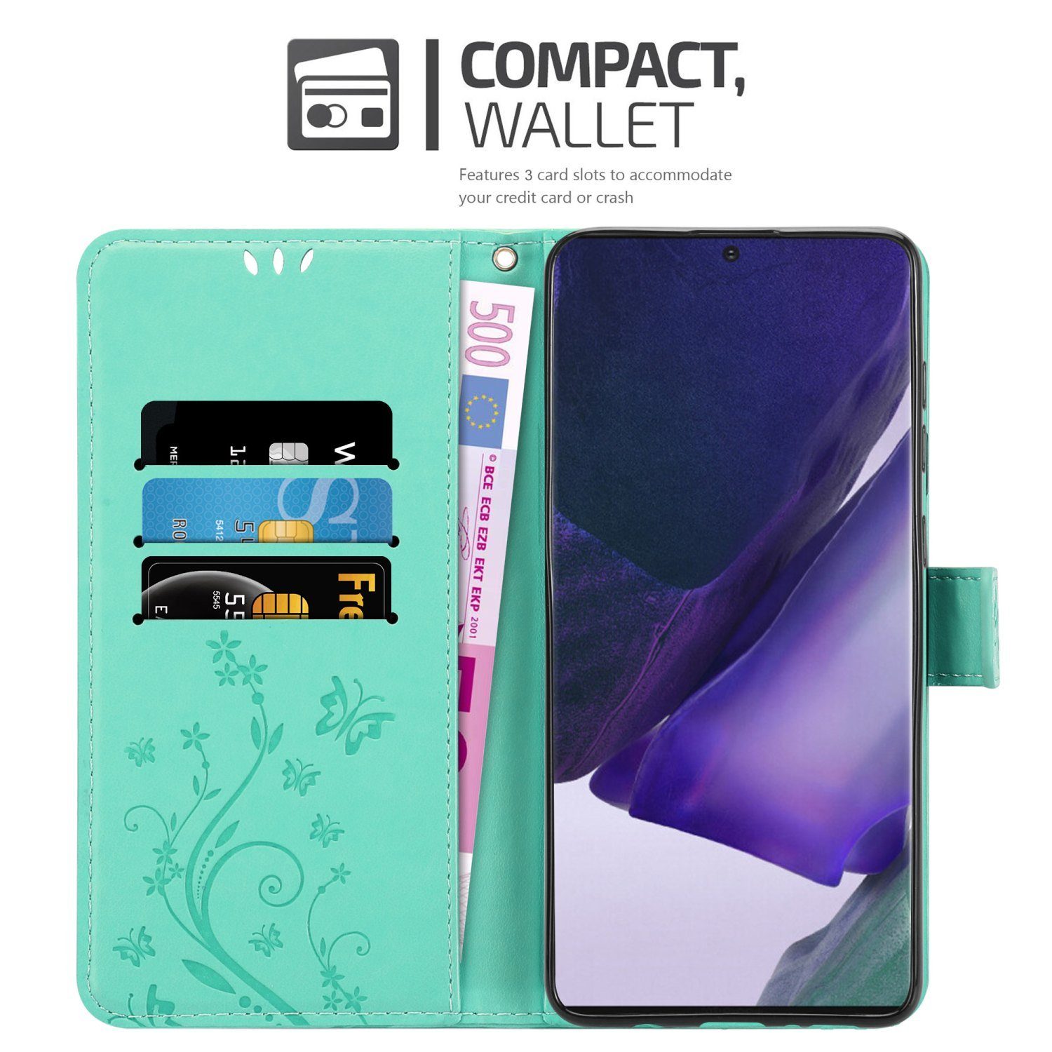 Cadorabo Handyhülle für Samsung Galaxy NOTE 20 ULTRA Hülle Samsung Galaxy NOTE 20 ULTRA, Hülle Schutzhülle Blumen Flower mit Standfunktion Kartenfach Magnet