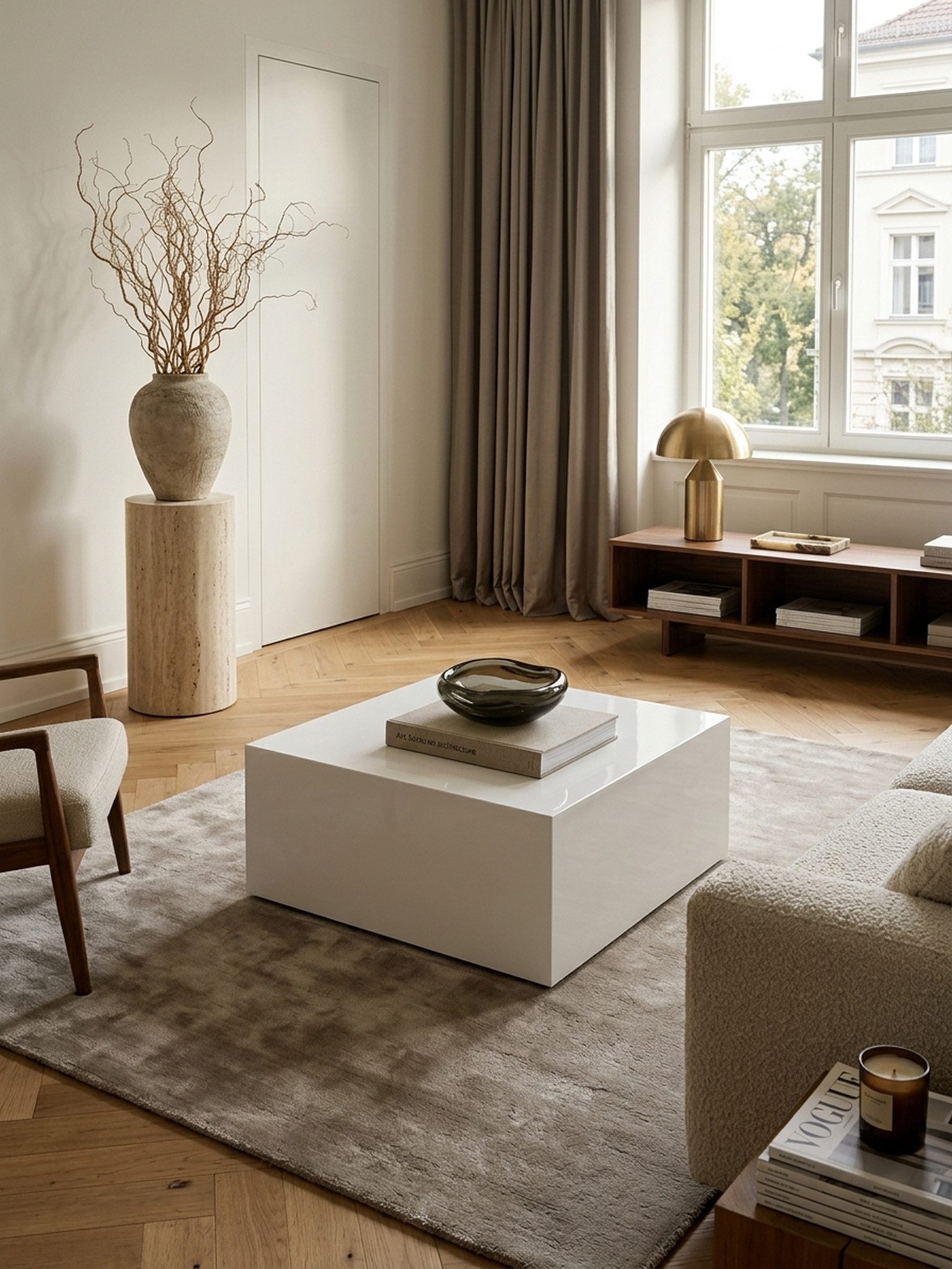 KADIMA DESIGN Couchtisch Couchtisch MONOBLOC 60 x 60 x 30 cm Hochglanz MDF Weiß lackiert (Lounge Beistelltisch Würfel Form), Design Wohnzimmertisch Cube quadratisch