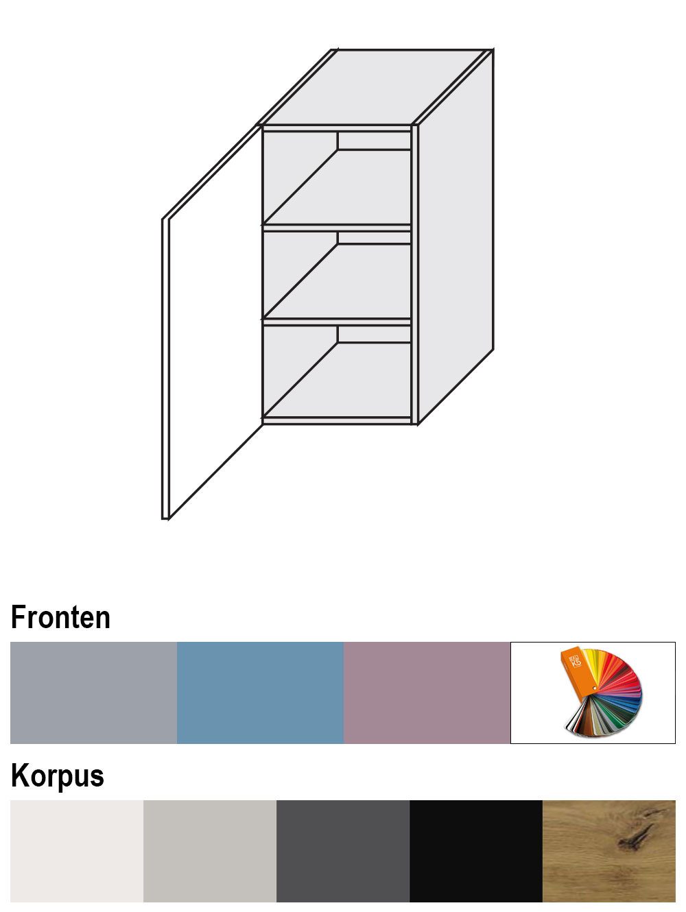 Feldmann-Wohnen Klapphängeschrank Bari (W2/40, 1-türig, 2 Einlegeböden, 1-St., moderne Kassettenoptik, lackierte Fronten) 40x32,5x72cm RAL 7040 fenstergrau (K5) / Weiß