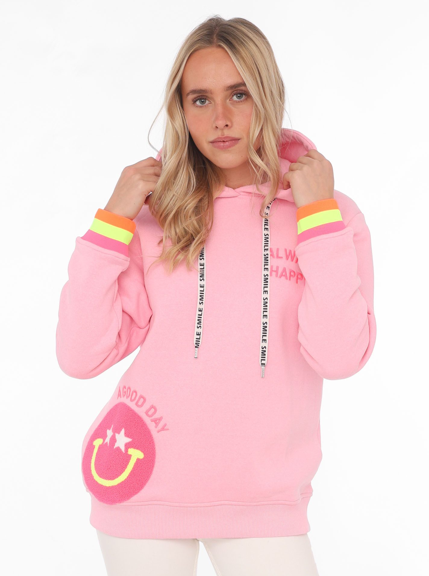 Zwillingsherz Hoodie Always Happy Smiley aus Frottee, Neon-Details, Kapuze, günstig online kaufen