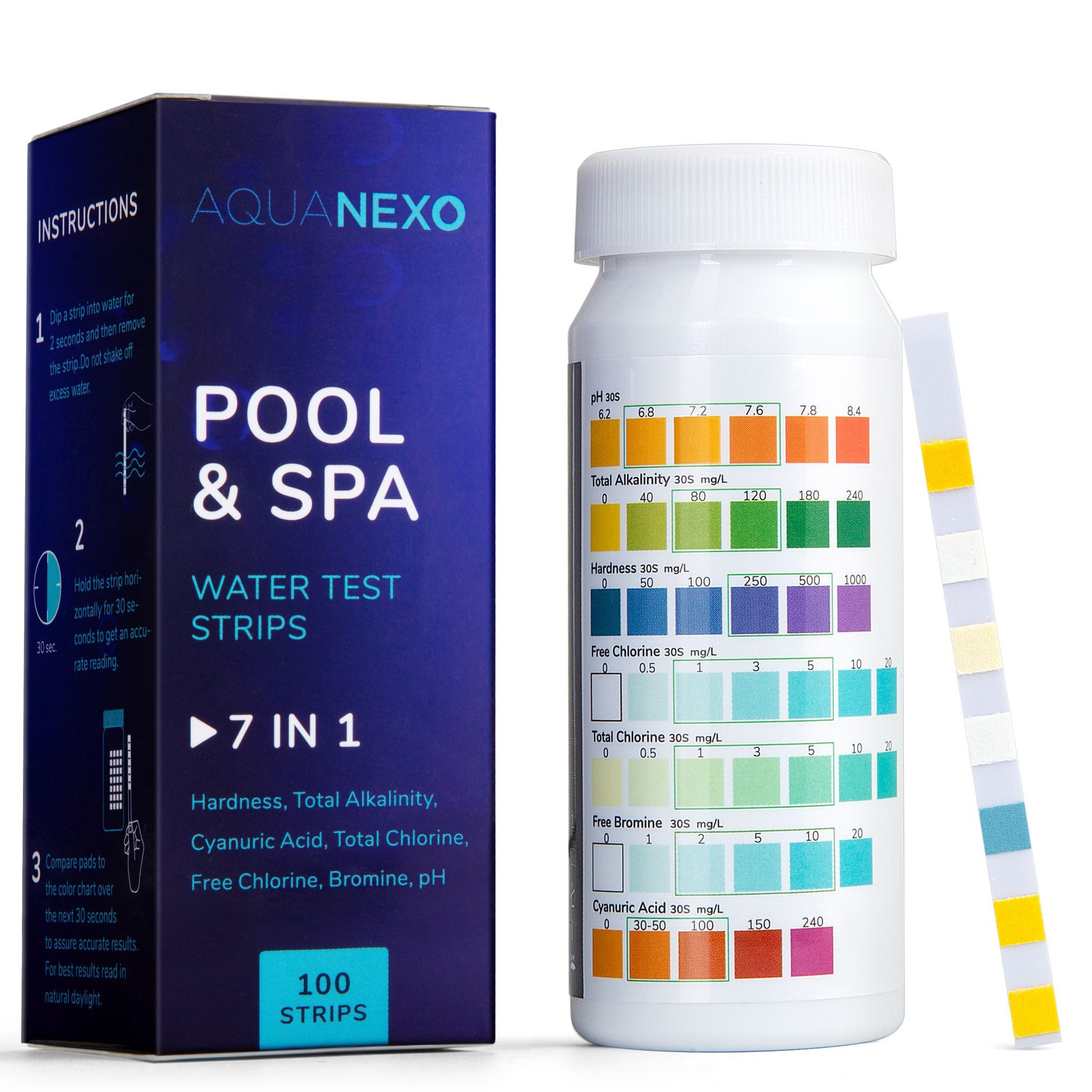 AquaNexo Pool-Wassertest Aquanexo Teststreifen 7-in-1, pH und Chlor Wassertester 100 st.