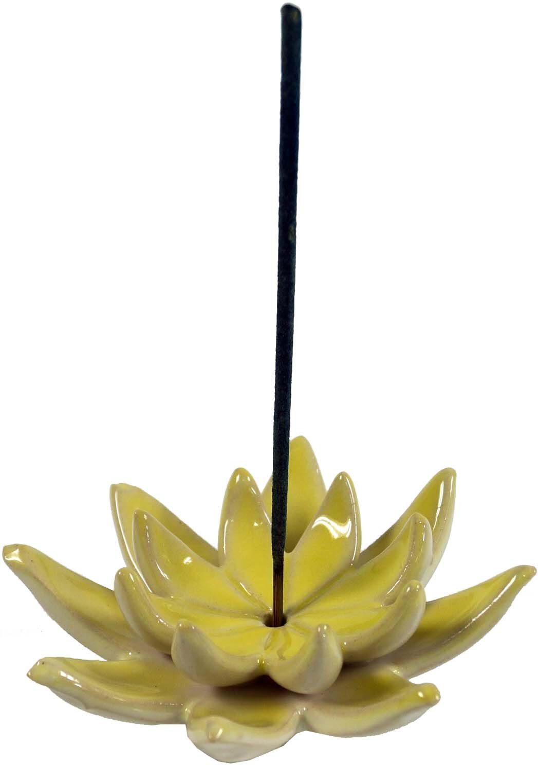 Guru-Shop Räucherstäbchen-Halter Lotus Modell -.. Räucherstäbchenhalter gelb Keramik 21 aus