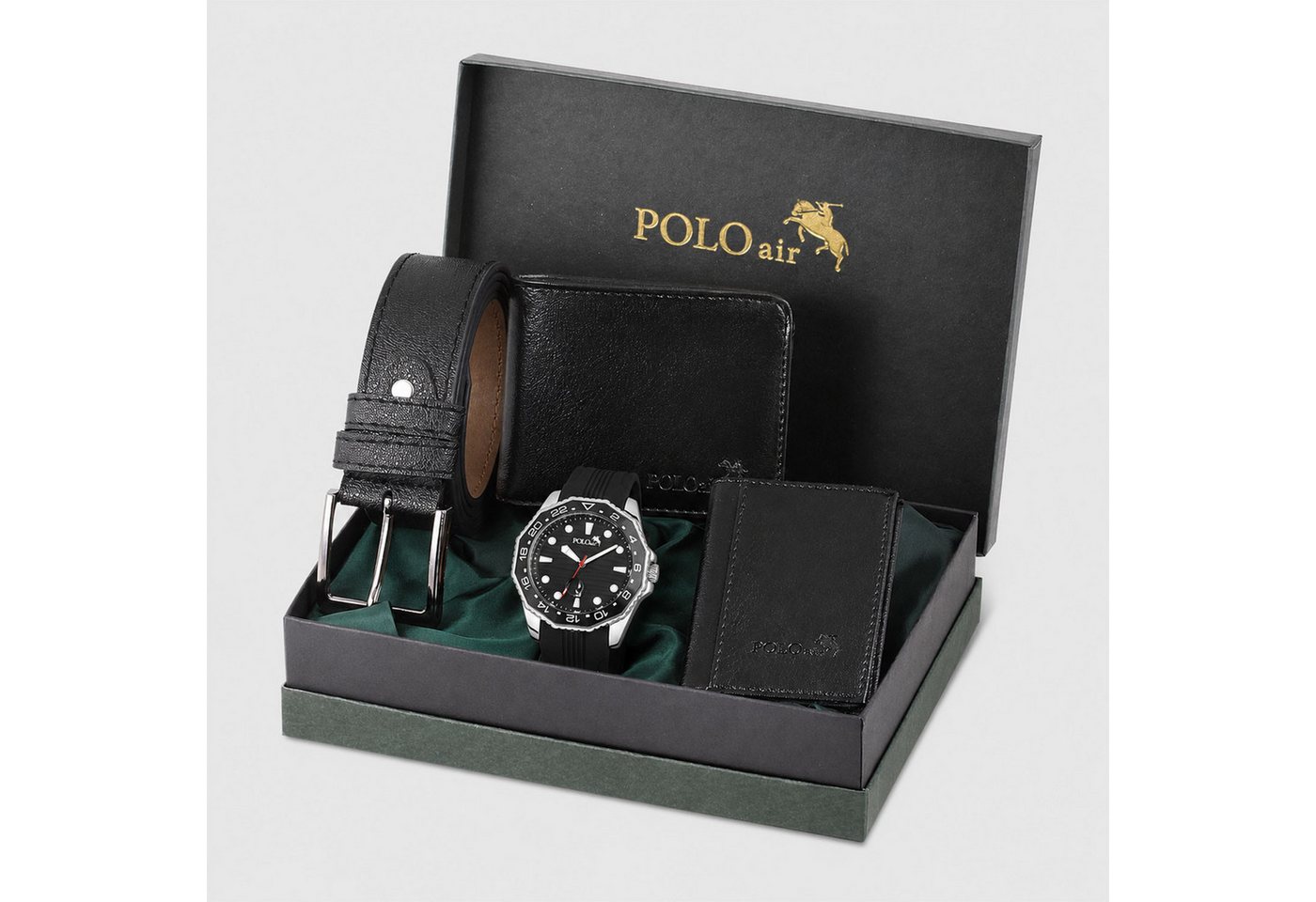 Jungengel Geldbörse Luxuriöses Herren Geschenkset Uhr Gürtel Kartenetui Geschenkbox (Set, 4-tlg., Gürtel, Kartenetui, Geldbörse, Geschenkbox, Armbanduhr), 4-teiliges Geschenkset mit Uhr, Gürtel, Geldbörse und Kartenetui