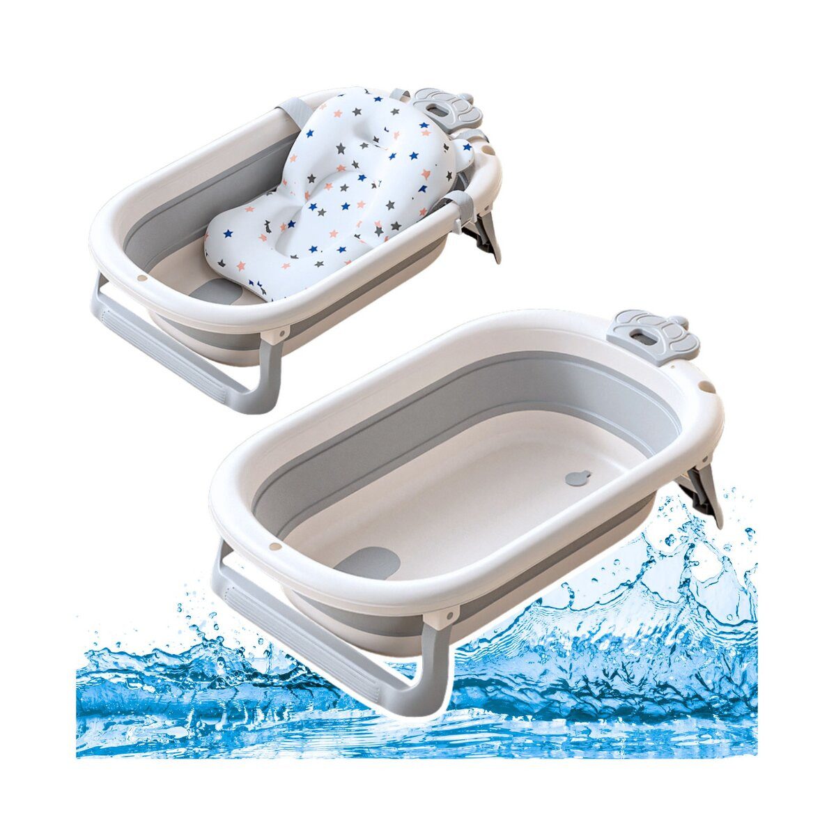Wisam Babybadewanne Babybadewanne faltbar mit Thermometer Sterne Grau