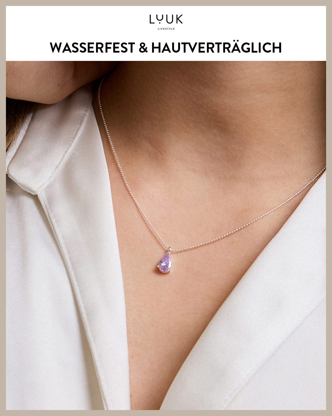 LUUK LIFESTYLE Kette mit Anhänger Lavendel, Halskette mit lila Kristall