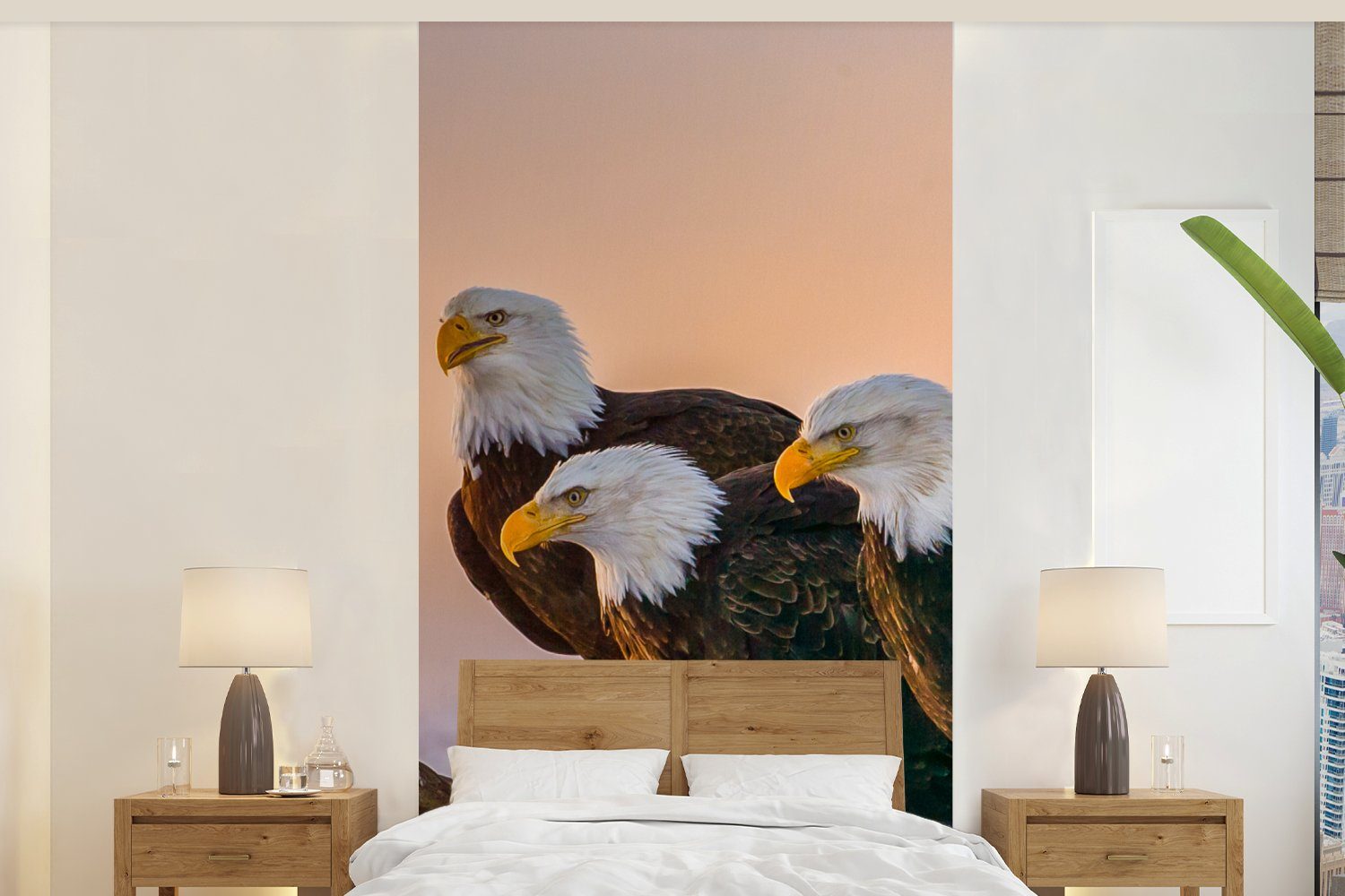 Vögel Matt, Vliestapete bedruckt, (2 Natur - - Schlafzimmer - St), Adler, MuchoWow Küche, Fototapete Fototapete Wohnzimmer für Raubvögel