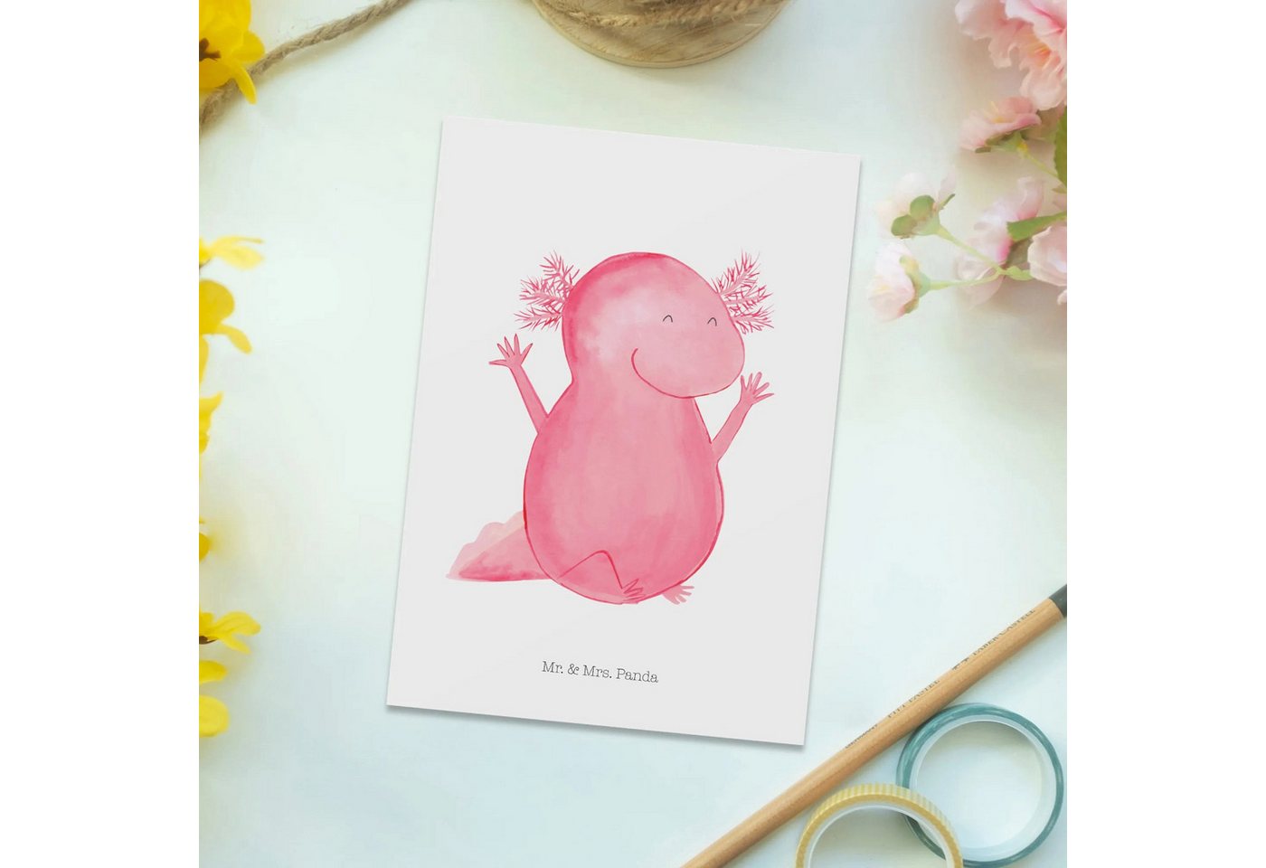 Thumbnail - Mr. & Mrs. Panda Postkarte Axolotl Hurra, Karte, Ansichtskarten, Geschenkkarte, Ansichtskarten, Glücksmomente teilen