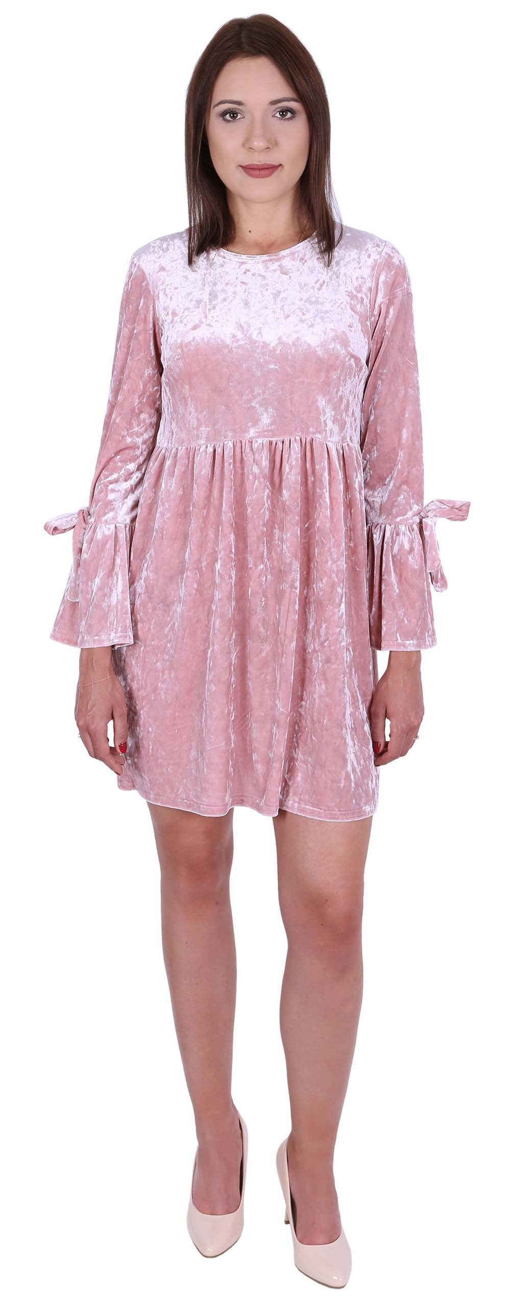 Sarcia.eu Midikleid John Zack Rosa Velours Kleid mit ausgestellten Ärmeln L