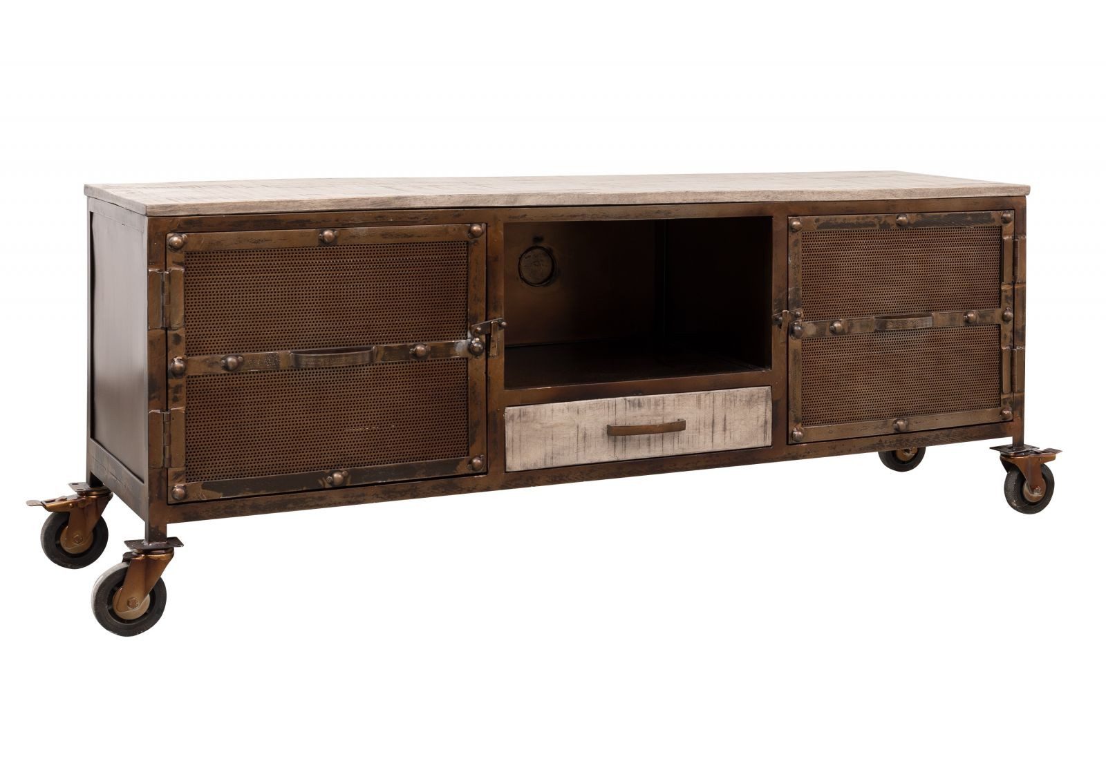 Massivmoebel24 TV-Board HEAVY INDUSTRY Mango Massivholz braun (Massivholz montiert 47 kg HEAVY INDUSTRY #219), Mango 150x40x60 cm (BxTxH) braun lackiert