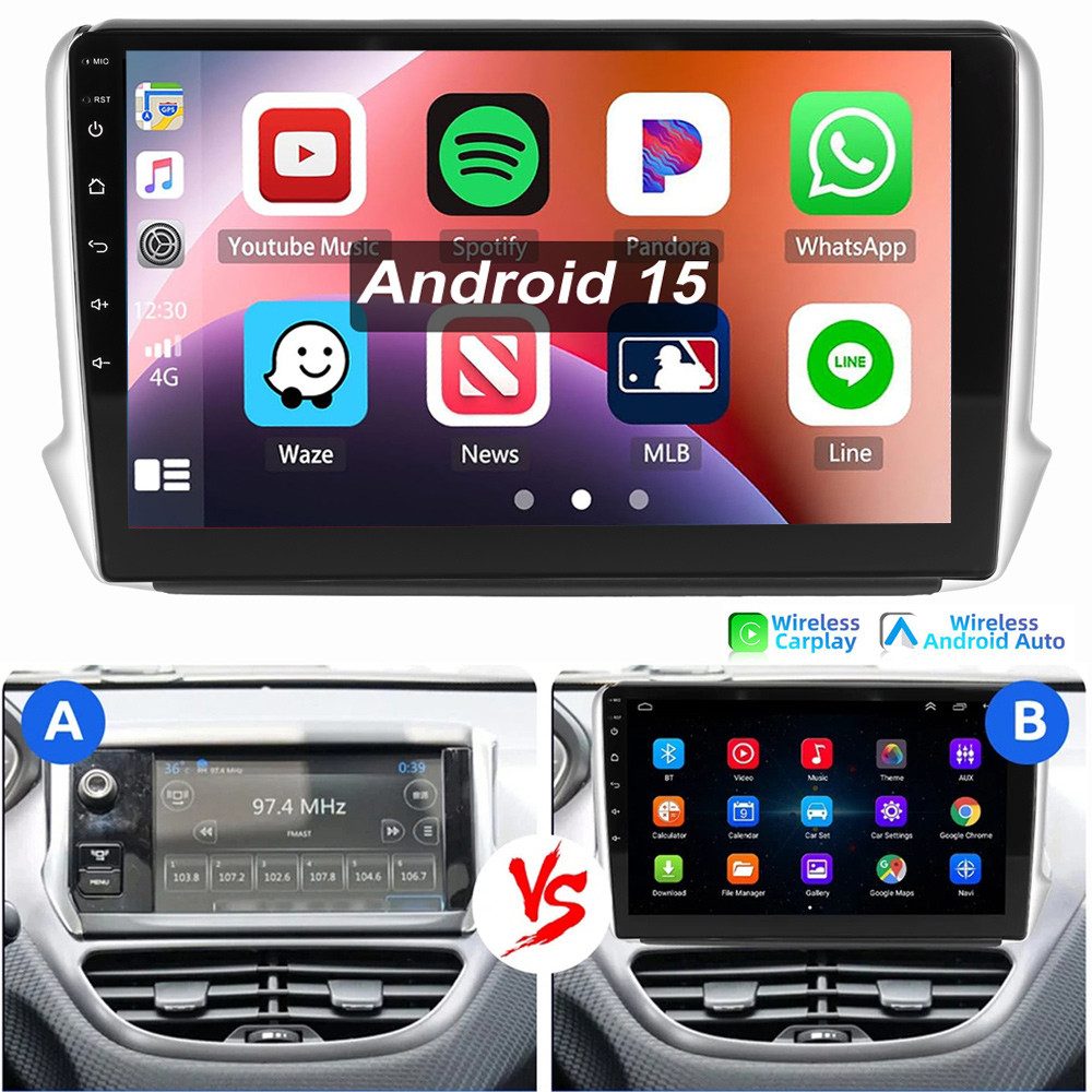 ESSGOO 10.1" Für Peugeot 208/2008 2012-2018 Autoradio Android 15 Autoradio (RDS, Digitalradio (DAB), FM, AM, Apple Carplay Android Auto NAVI SWC BT EQ)